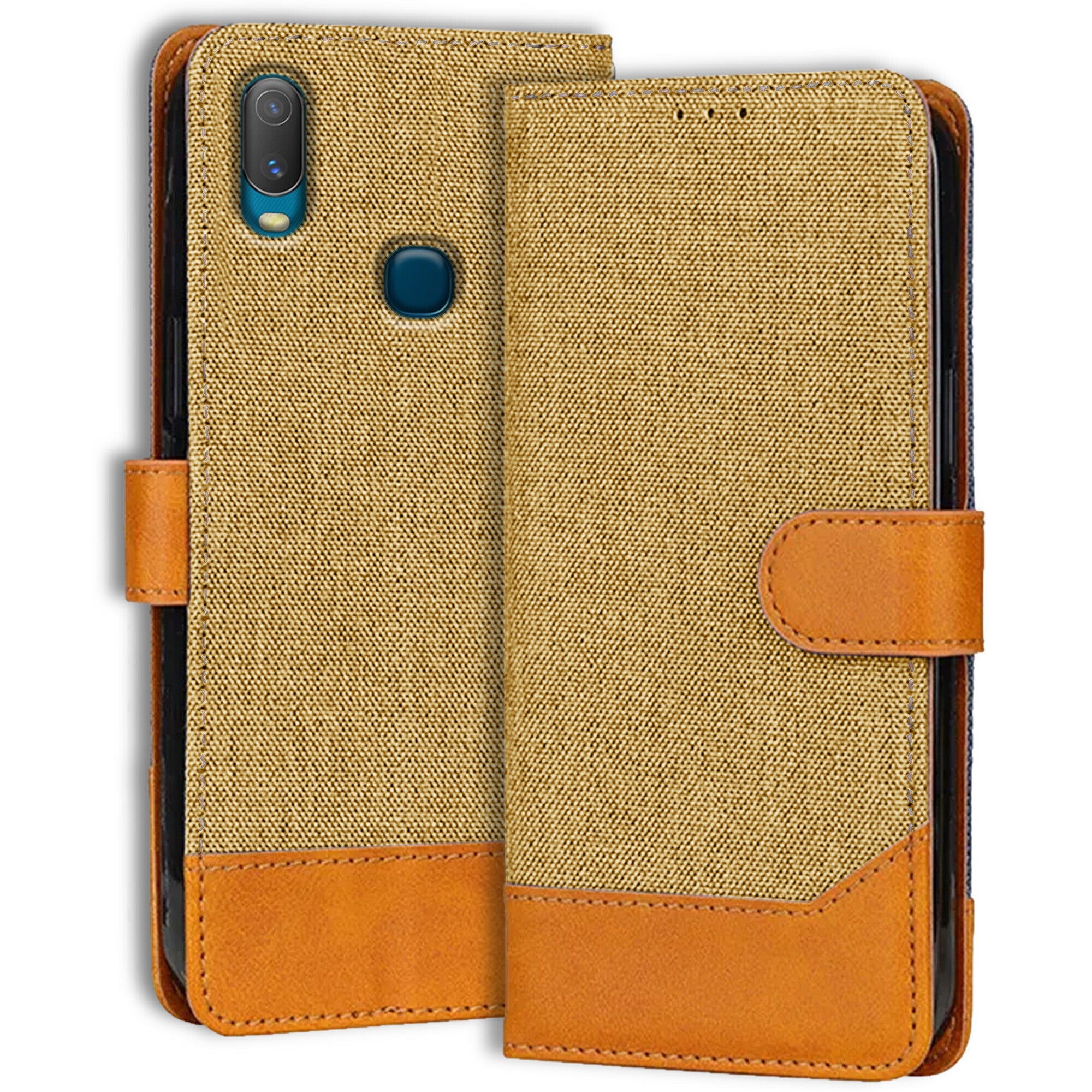 Accesorios Vivo Y11 denim flip cover – Light Brown – Image 1 #color_light brown