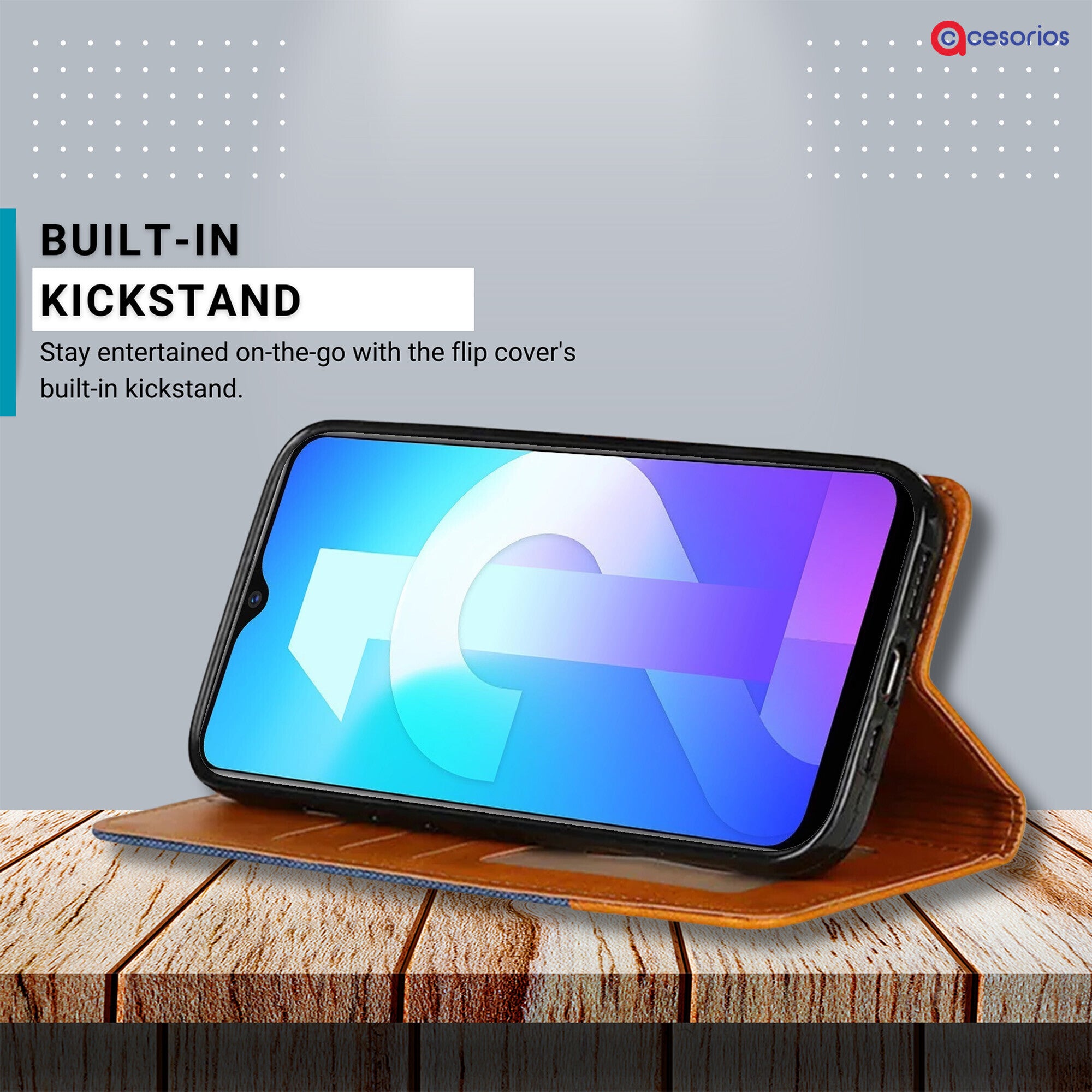 Accesorios Vivo Y12 denim flip cover – Blue – Image 4 #color_blue