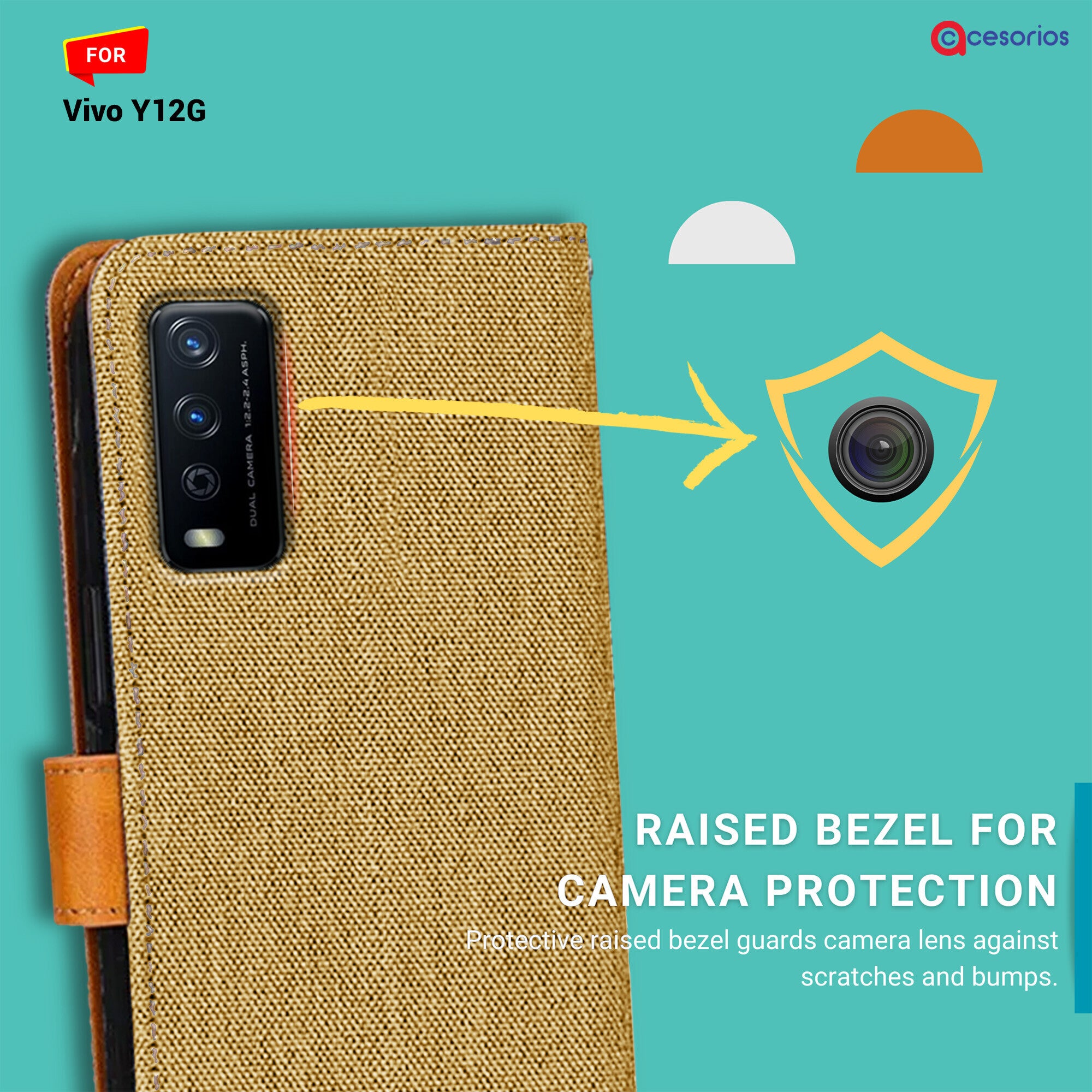 Accesorios Vivo Y12G denim flip cover – Light Brown – Image 2 #color_light brown