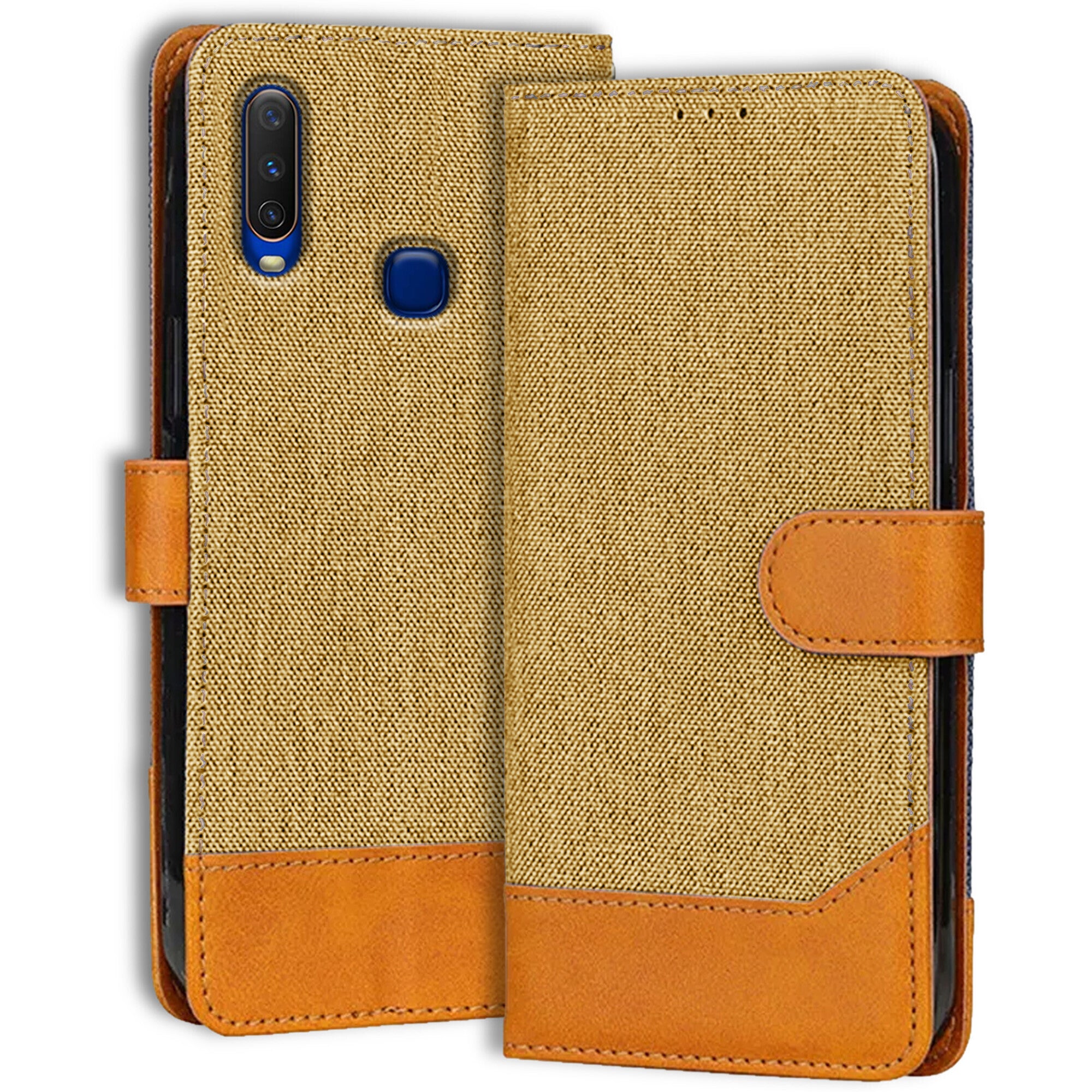 Accesorios Vivo Y15 denim flip cover – Light Brown – Image 1 #color_light brown