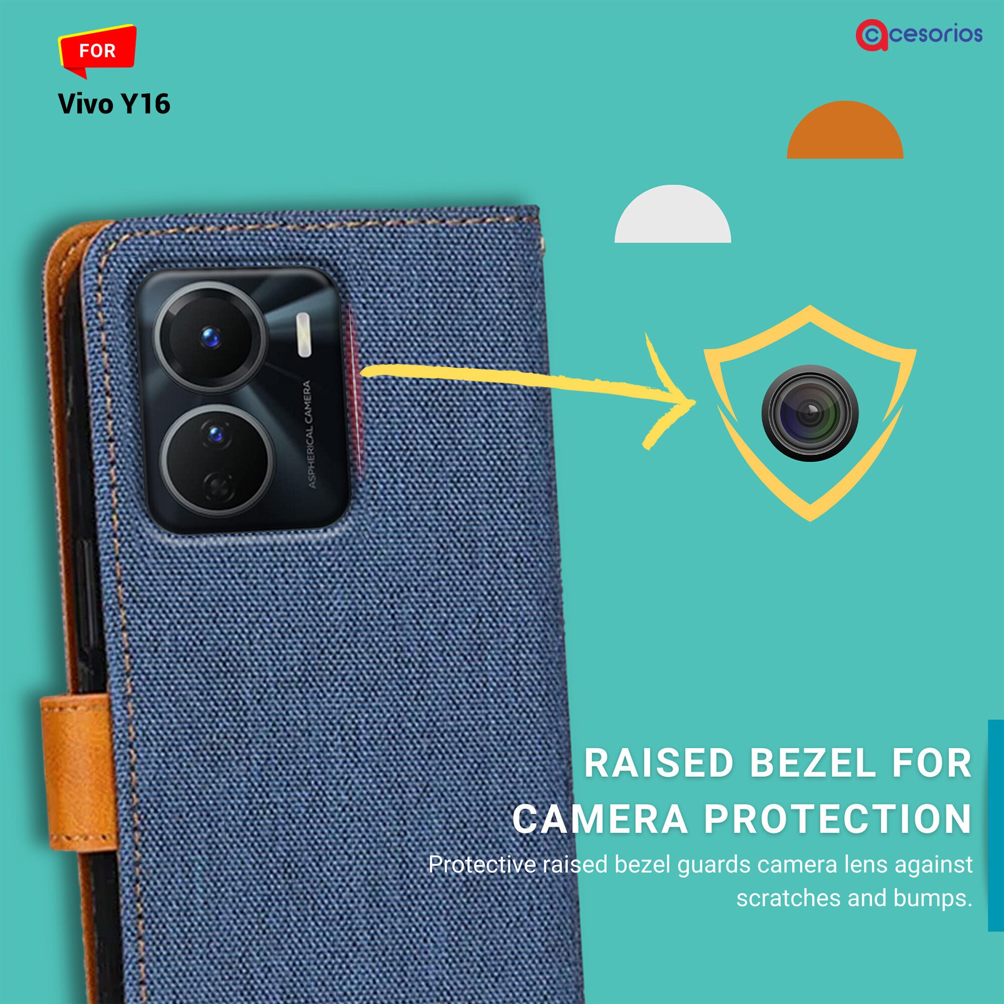 Accesorios Vivo Y16 denim flip cover – Blue – Image 2 #color_blue