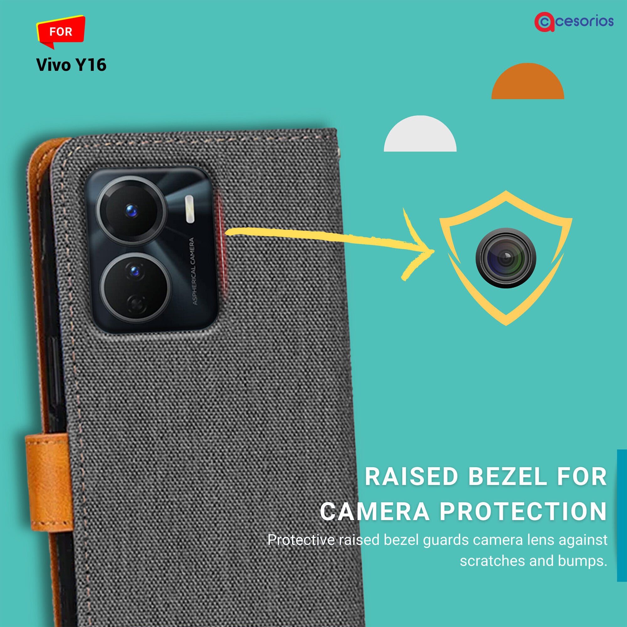 Accesorios Vivo Y16 denim flip cover – Grey – Image 2 #color_grey