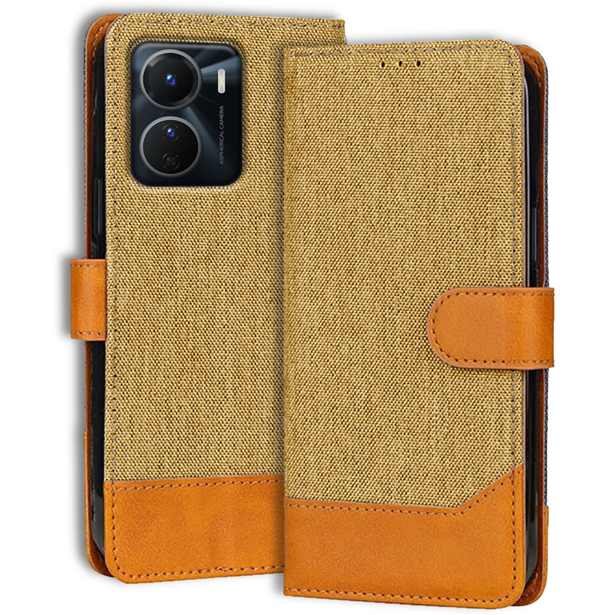 Accesorios Vivo Y16 denim flip cover – Light Brown – Image 1 #color_light brown
