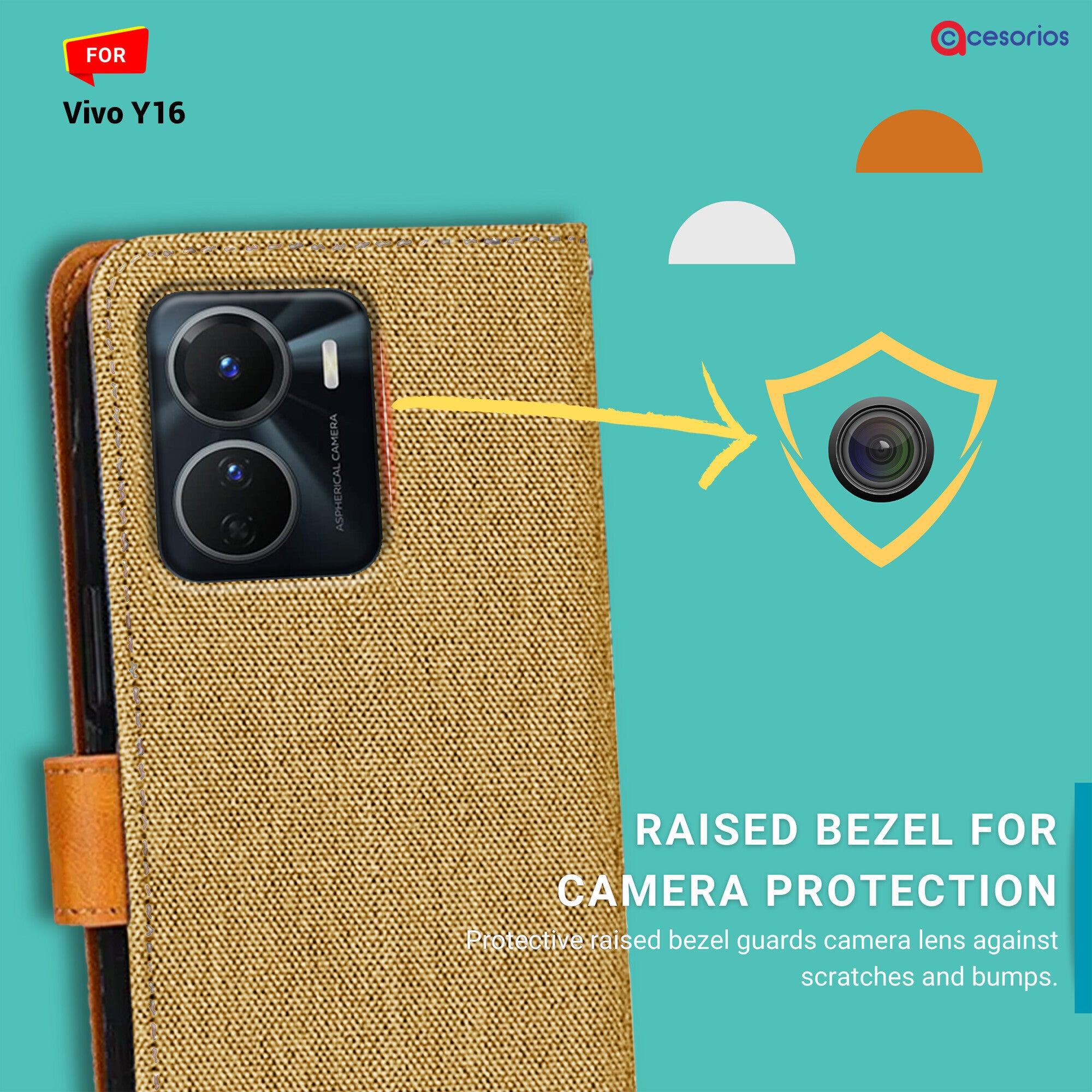 Accesorios Vivo Y16 denim flip cover – Light Brown – Image 2 #color_light brown