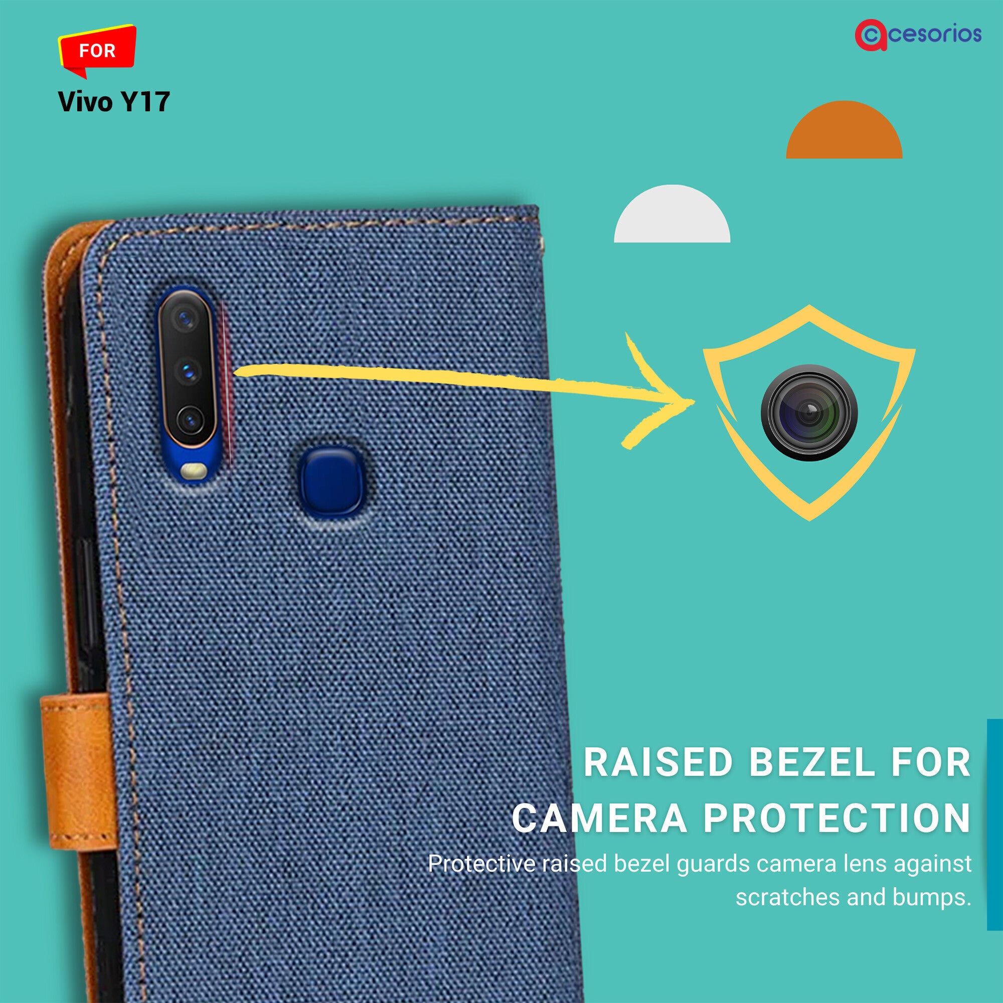Accesorios Vivo Y17 denim flip cover – Blue – Image 2 #color_blue
