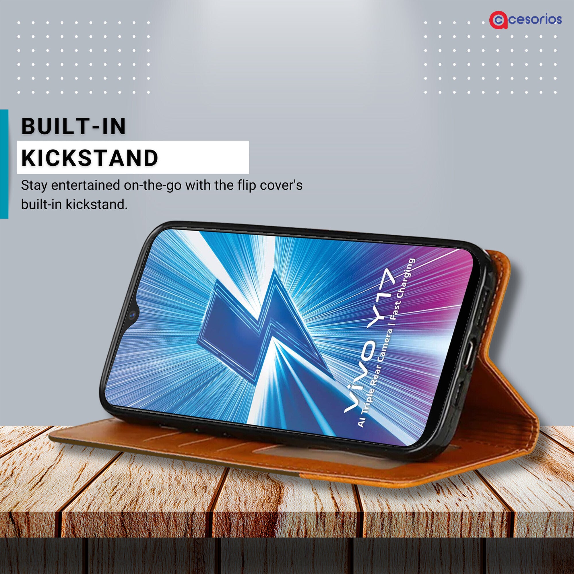 Accesorios Vivo Y17 denim flip cover – Dark Brown – Image 4 #color_dark brown