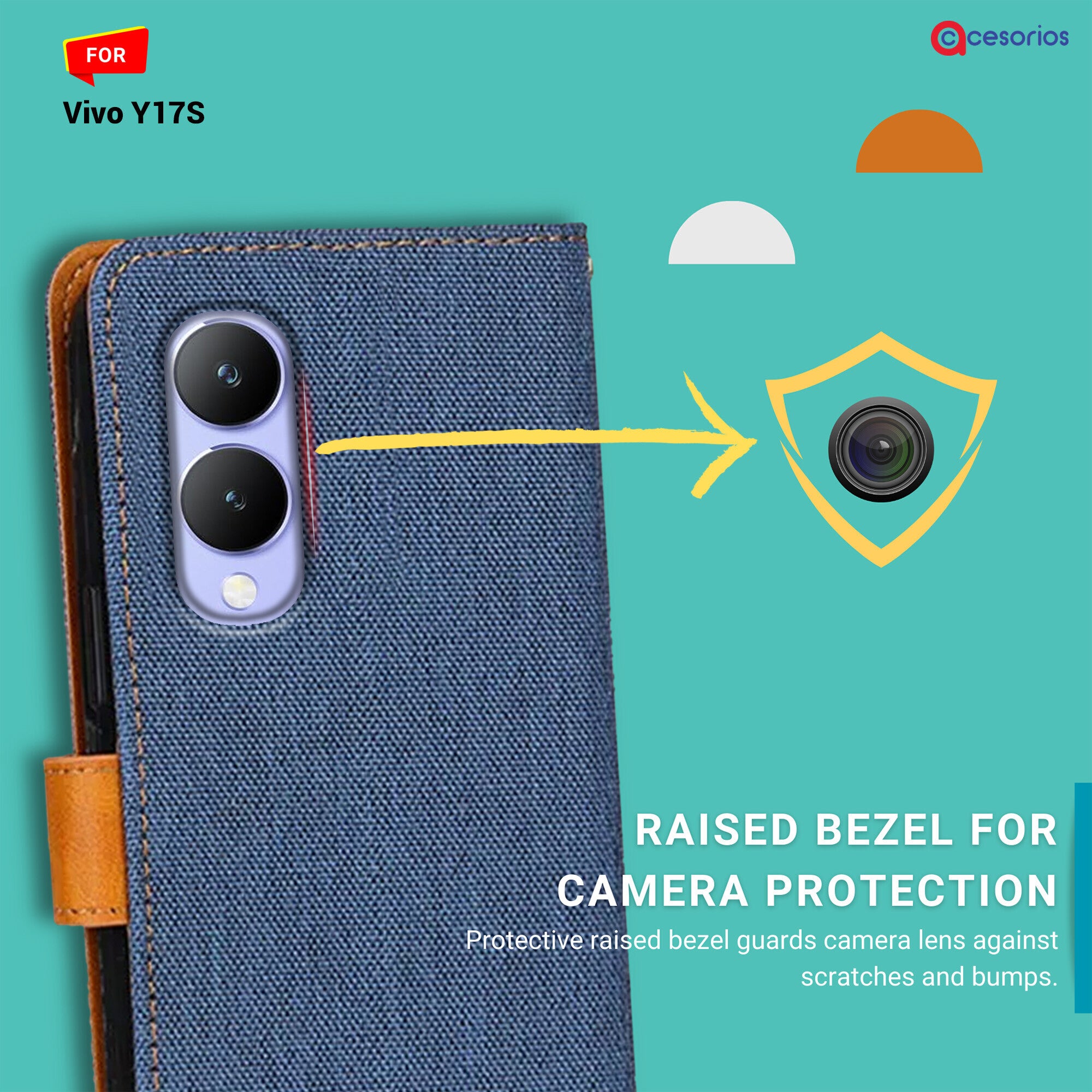 Accesorios Vivo Y17S denim flip cover – Blue – Image 2 #color_blue