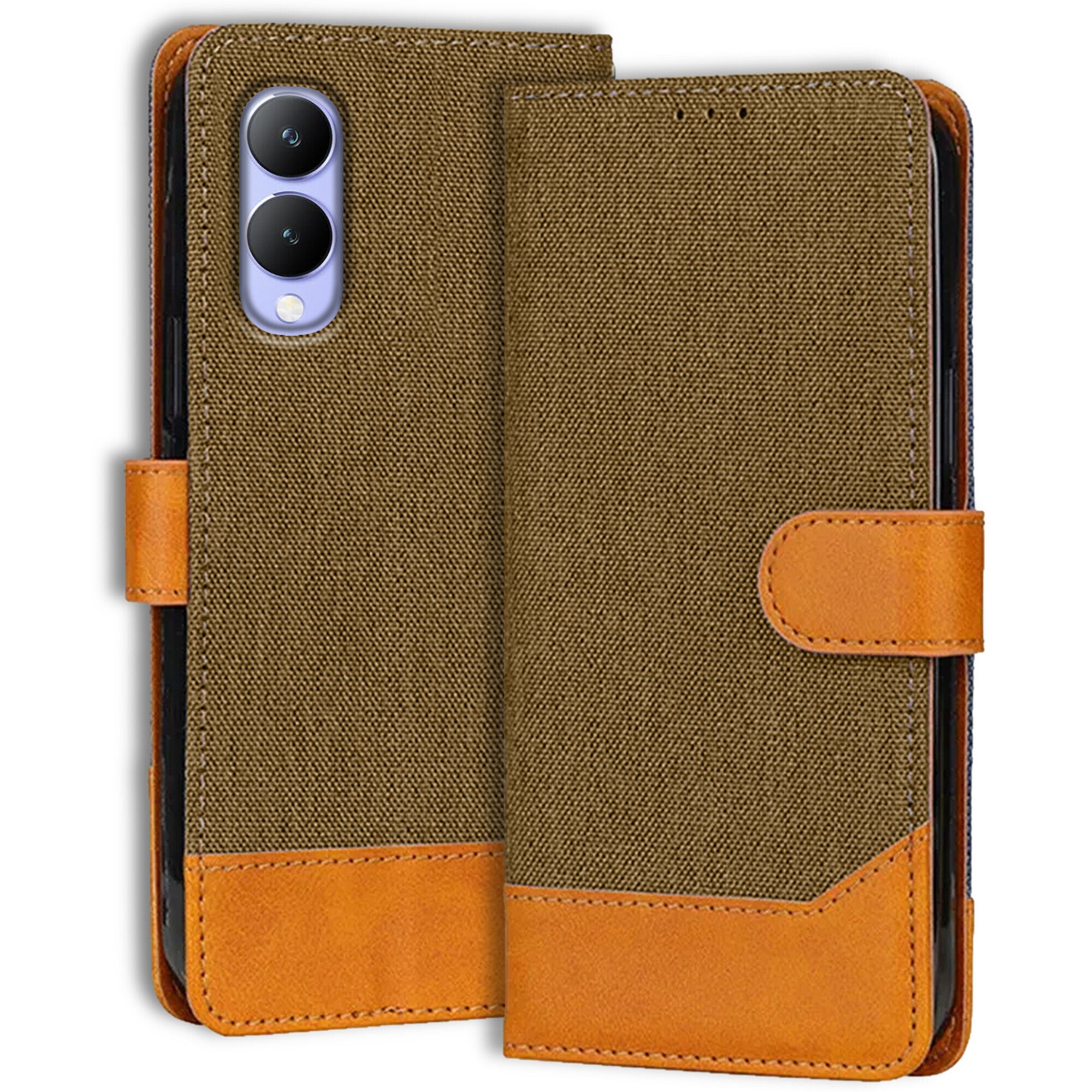 Accesorios Vivo Y17S denim flip cover – Dark Brown – Image 1 #color_dark brown