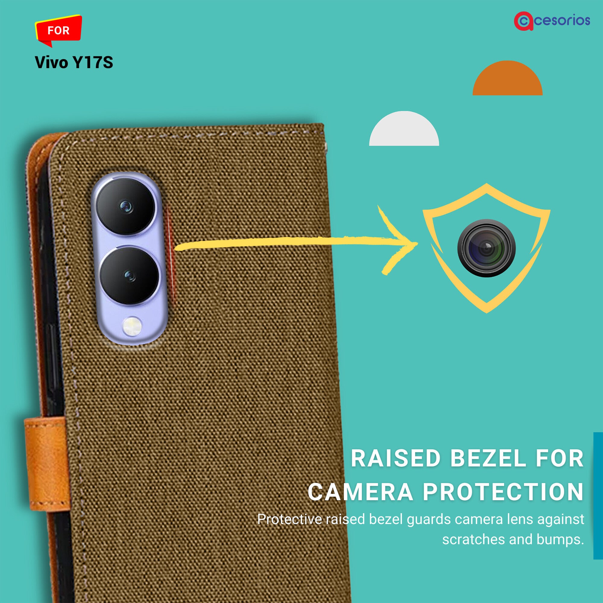 Accesorios Vivo Y17S denim flip cover – Dark Brown – Image 2 #color_dark brown