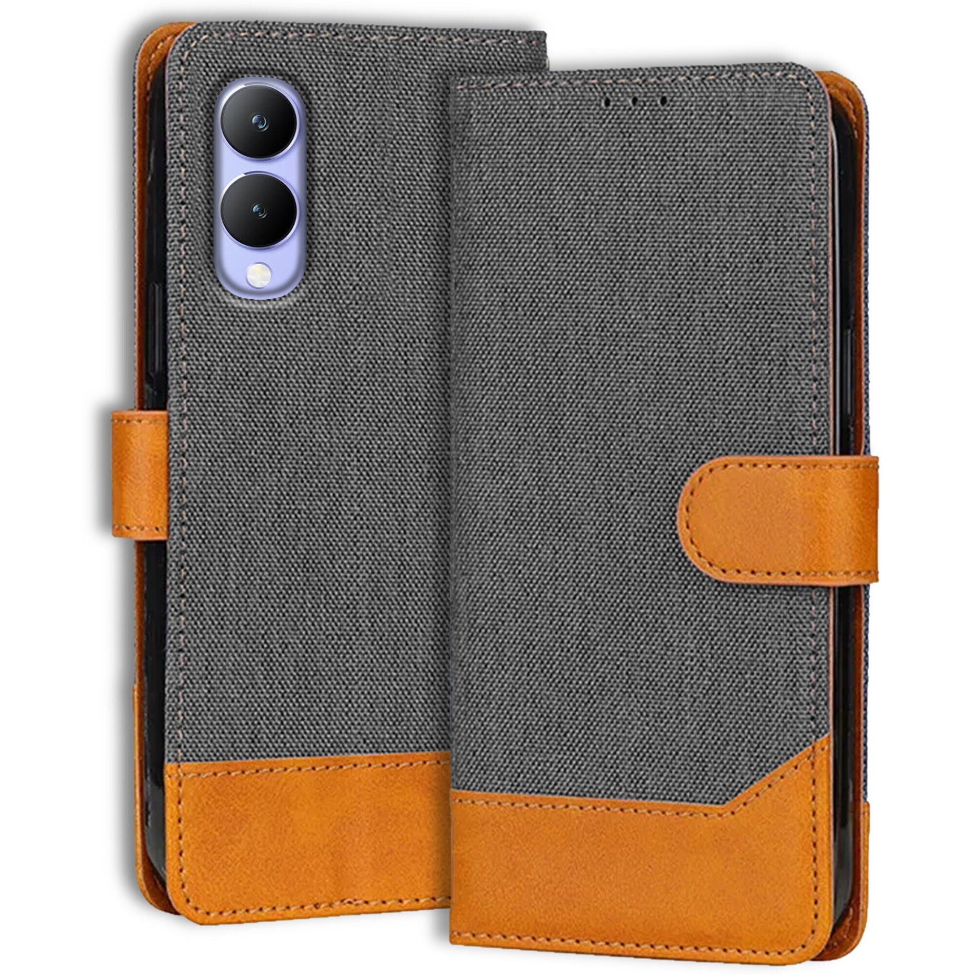 Accesorios Vivo Y17S denim flip cover – Grey – Image 1 #color_grey