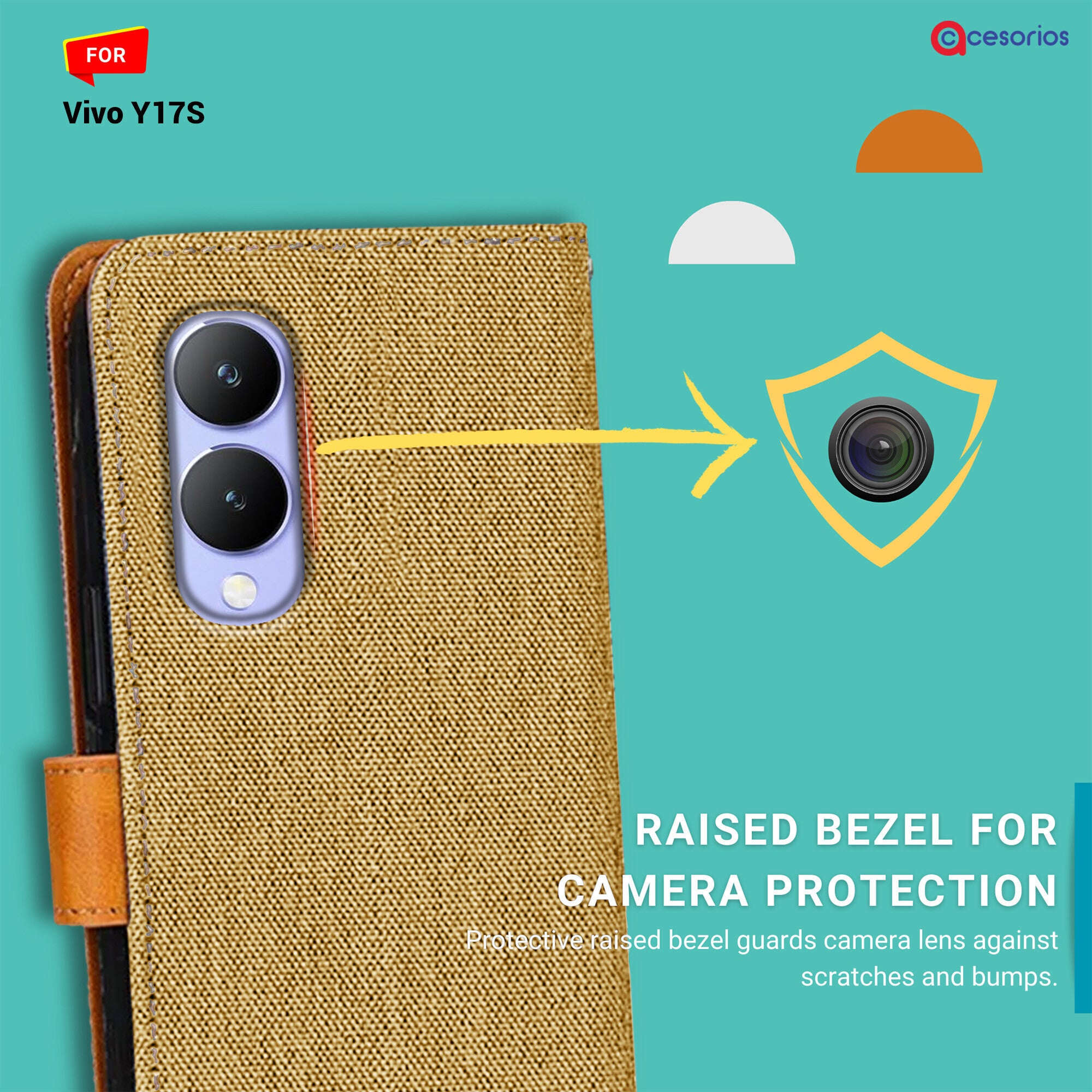 Accesorios Vivo Y17S denim flip cover – Light Brown – Image 2 #color_light brown