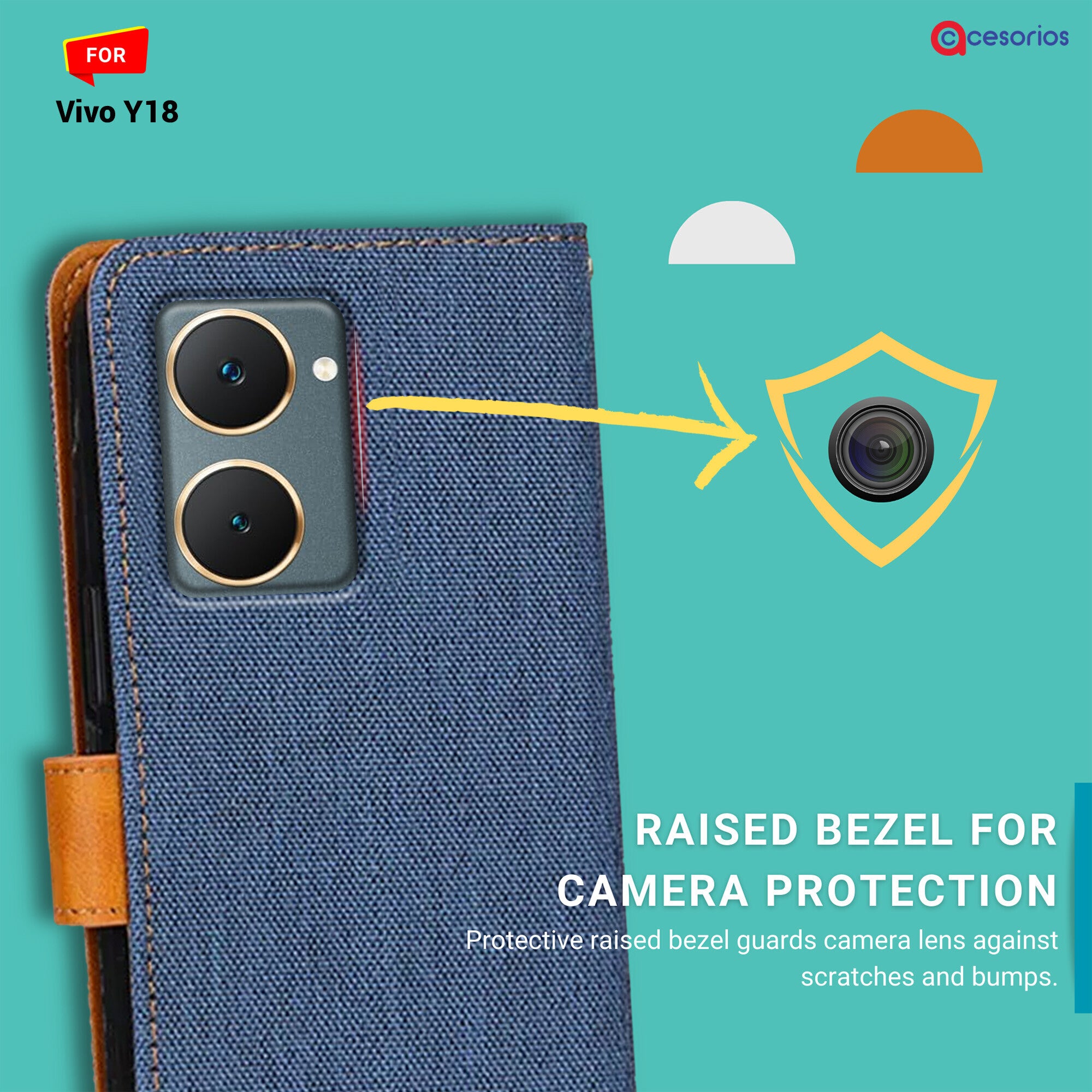 Accesorios Vivo Y18 denim flip cover – Blue – Image 2 #color_blue