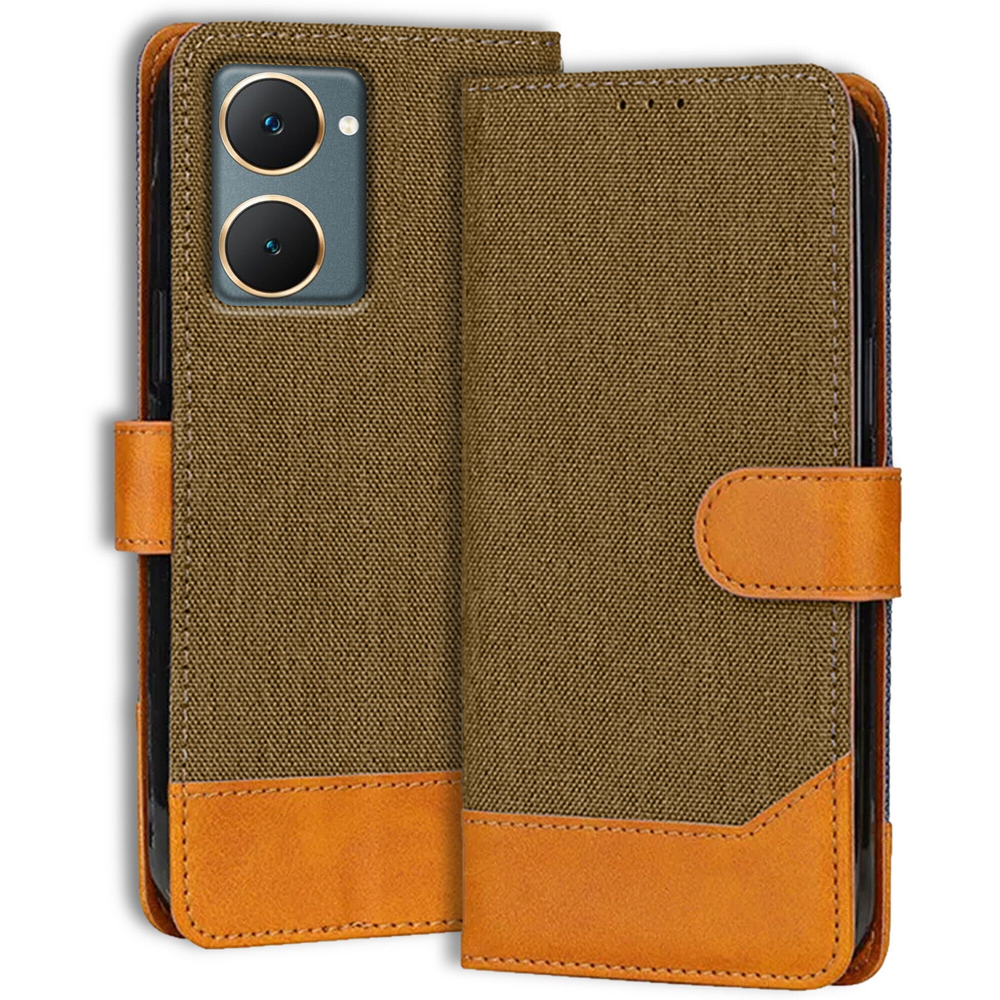 Accesorios Vivo Y18 denim flip cover – Dark Brown – Image 1 #color_dark brown