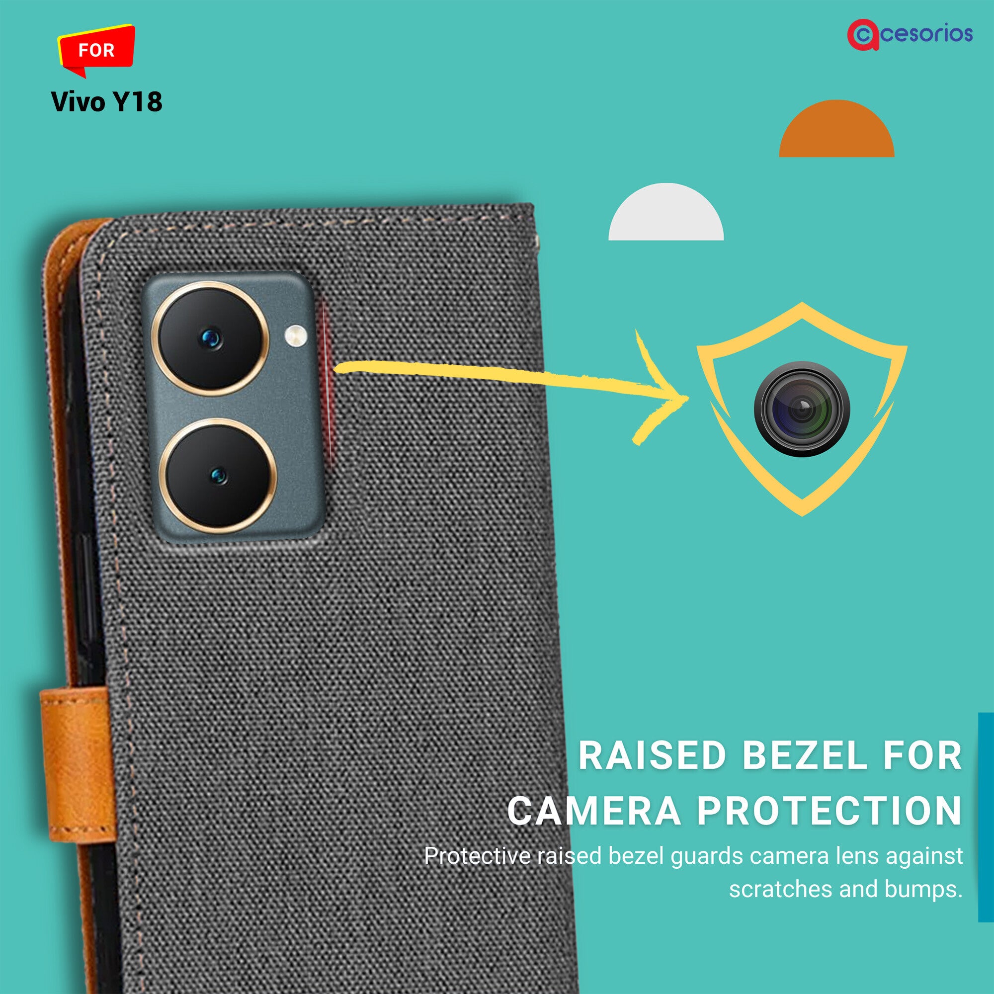 Accesorios Vivo Y18 denim flip cover – Grey – Image 2 #color_grey
