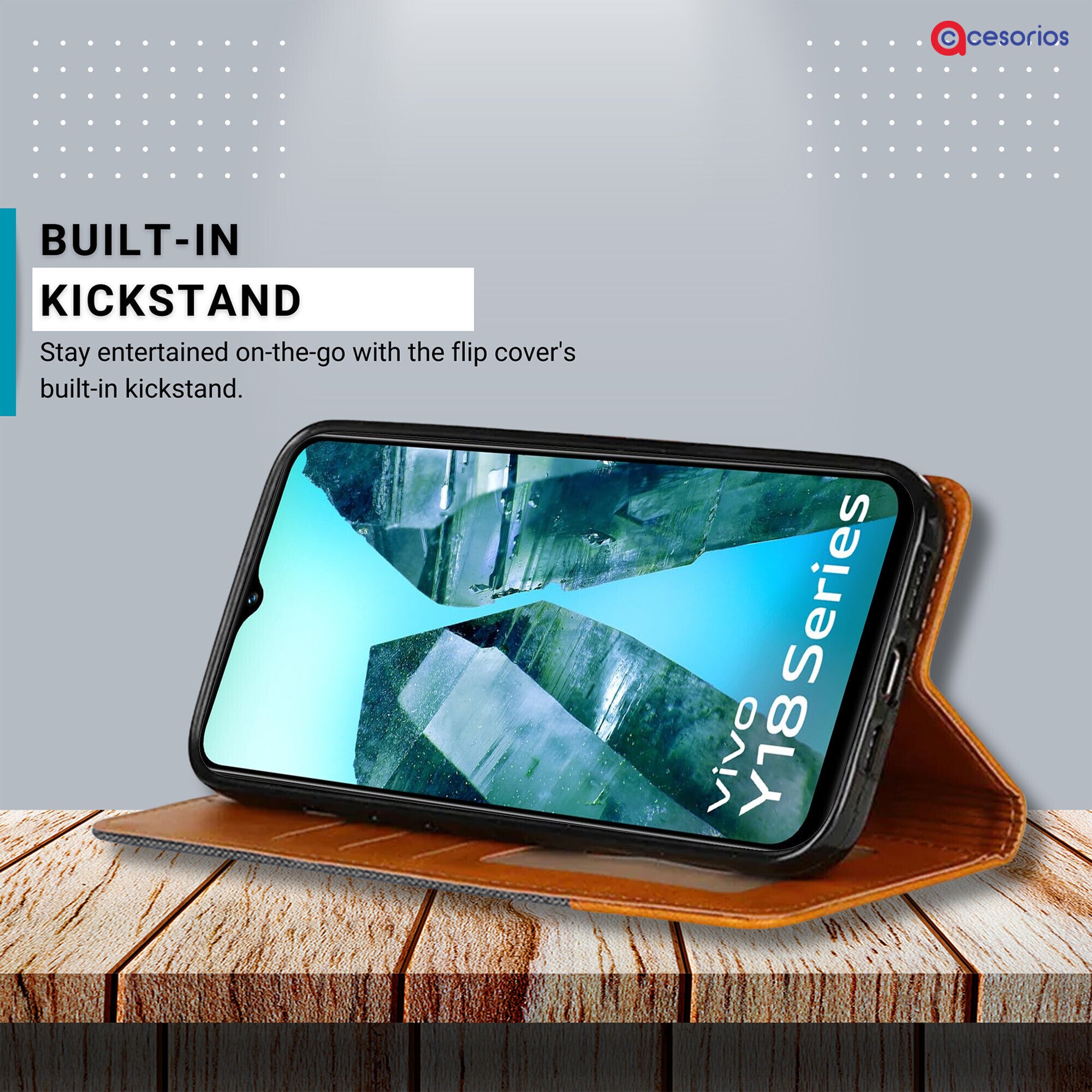 Accesorios Vivo Y18 denim flip cover – Grey – Image 4 #color_grey