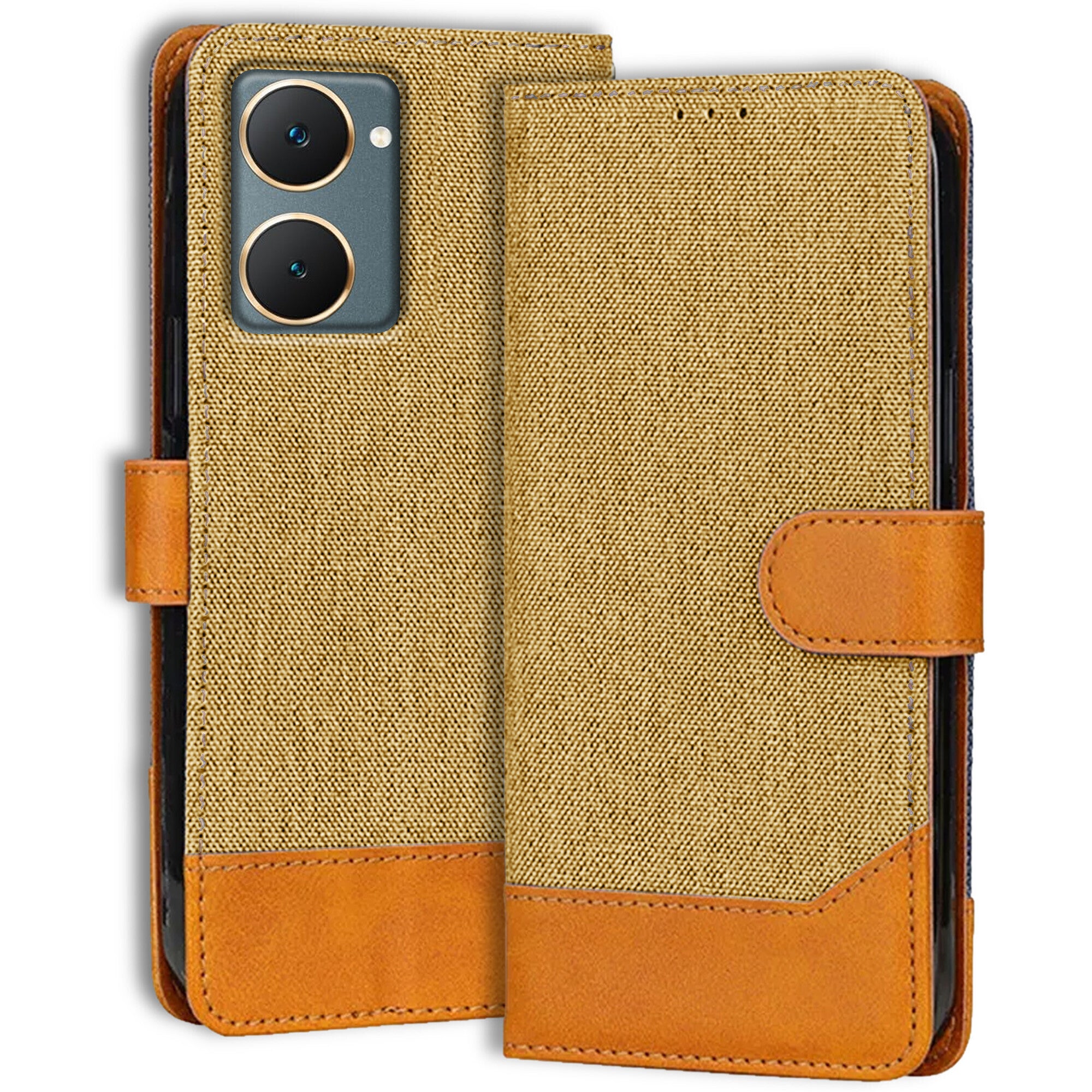 Accesorios Vivo Y18 denim flip cover – Light Brown – Image 1 #color_light brown