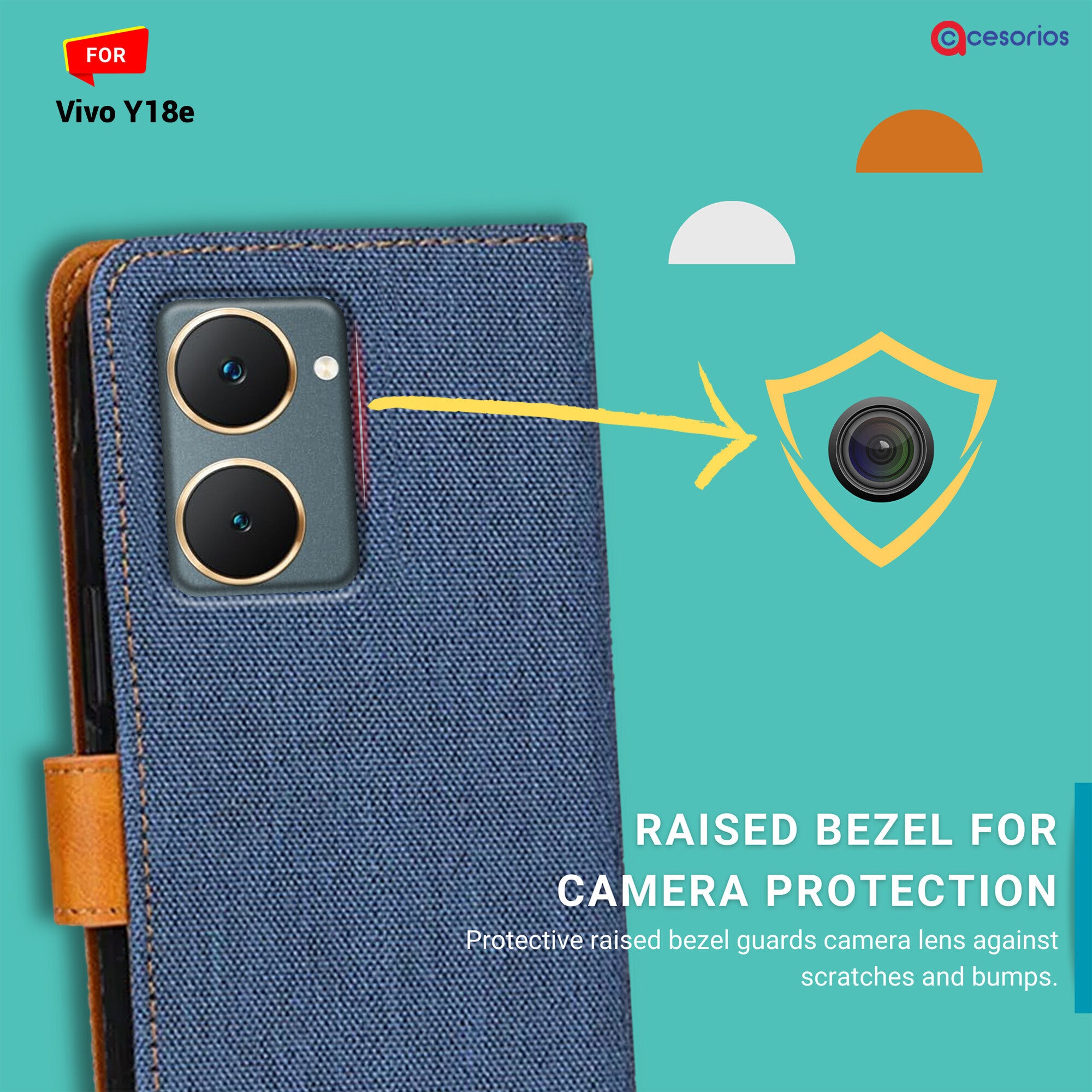 Accesorios Vivo Y18E denim flip cover – Blue – Image 2 #color_blue