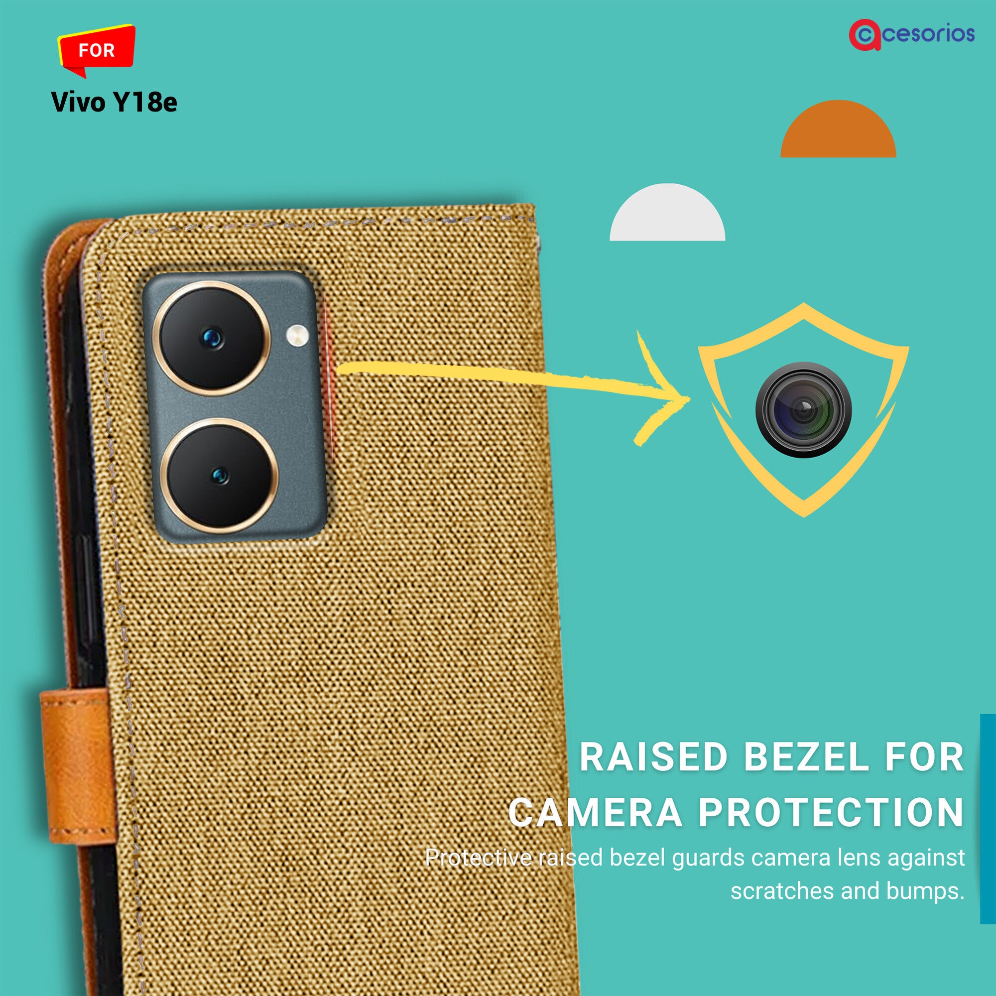 Accesorios Vivo Y18E denim flip cover – Light Brown – Image 2 #color_light brown