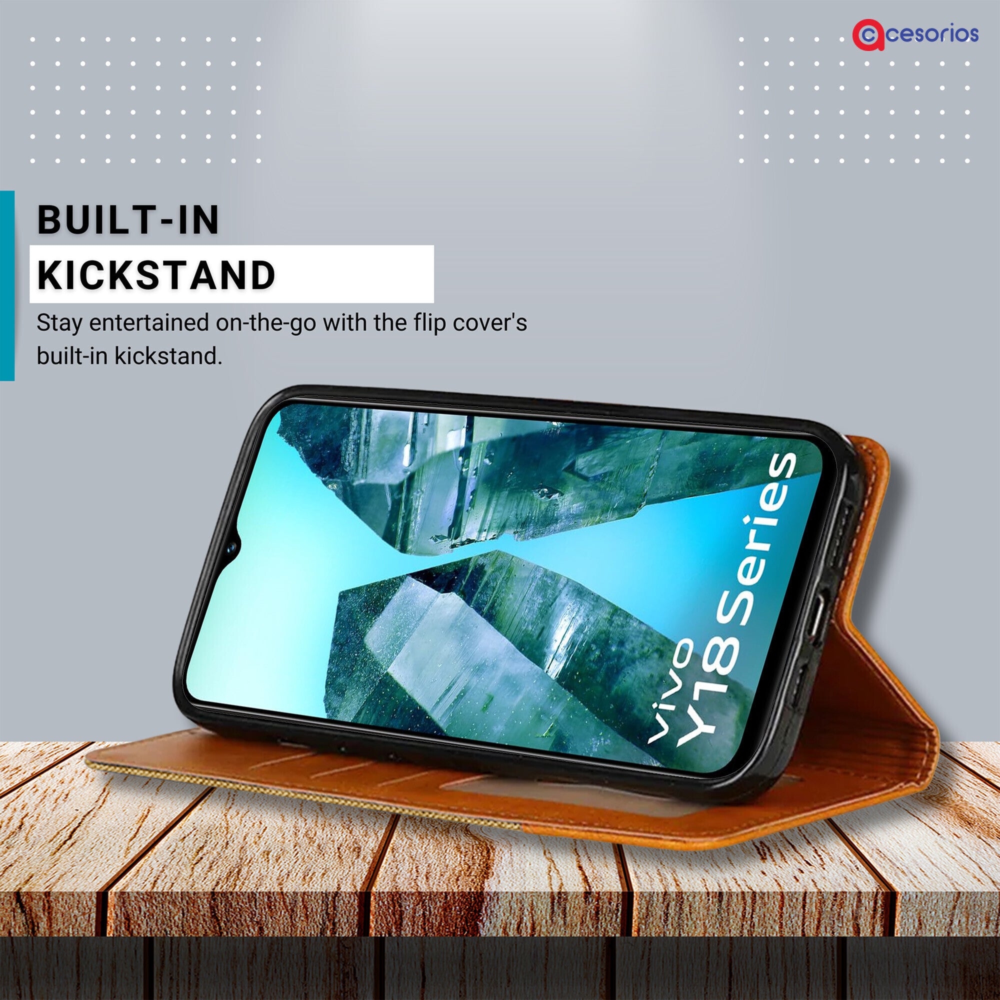 Accesorios Vivo Y18E denim flip cover – Light Brown – Image 4 #color_light brown