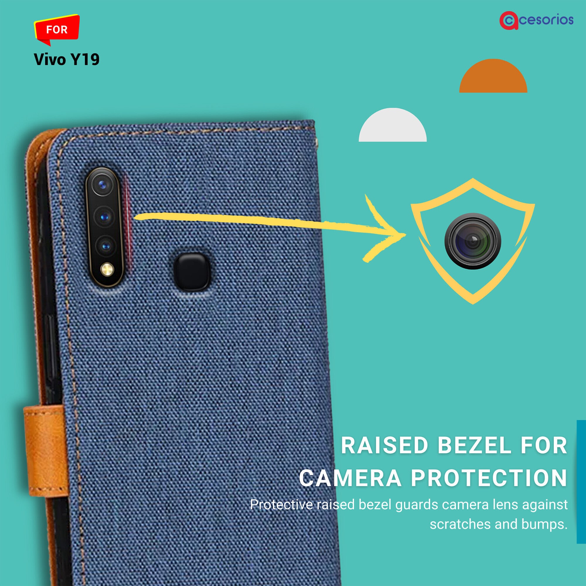 Accesorios Vivo Y19 denim flip cover – Blue – Image 2 #color_blue
