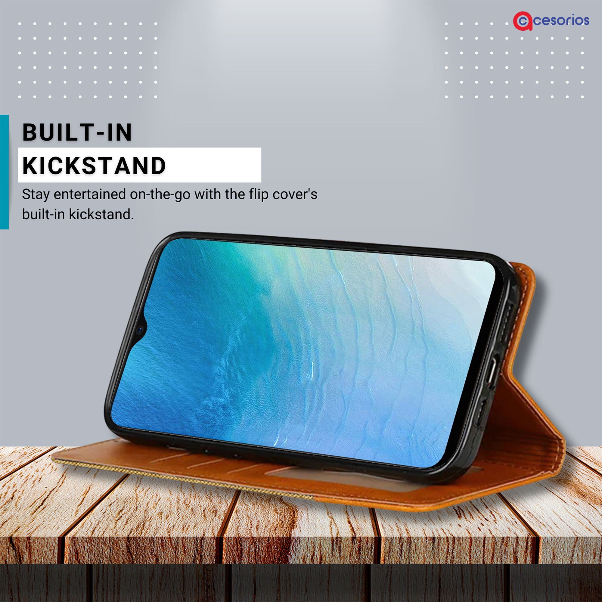 Accesorios Vivo Y19 denim flip cover – Light Brown – Image 4 #color_light brown