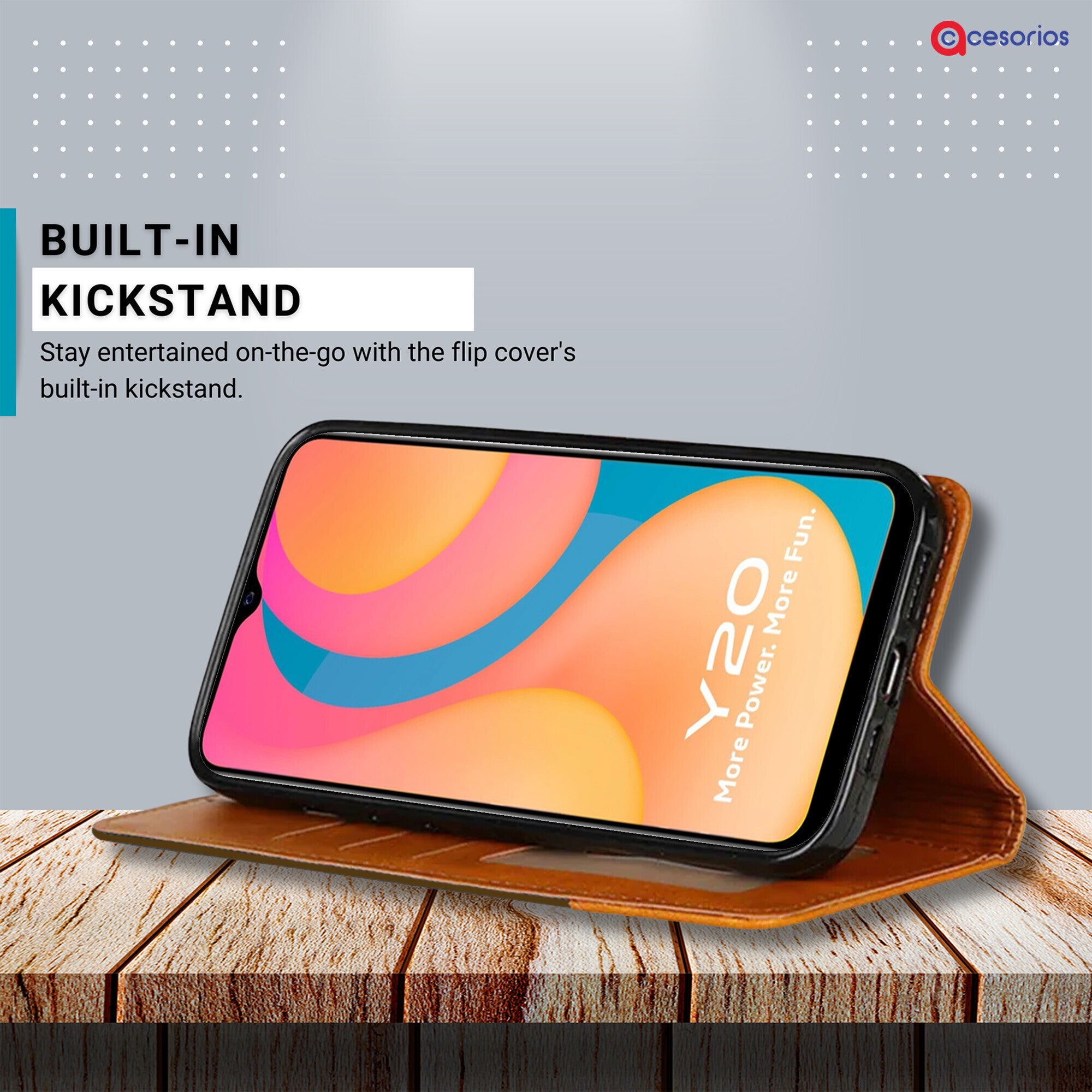 Accesorios Vivo Y20 denim flip cover – Dark Brown – Image 4 #color_dark brown