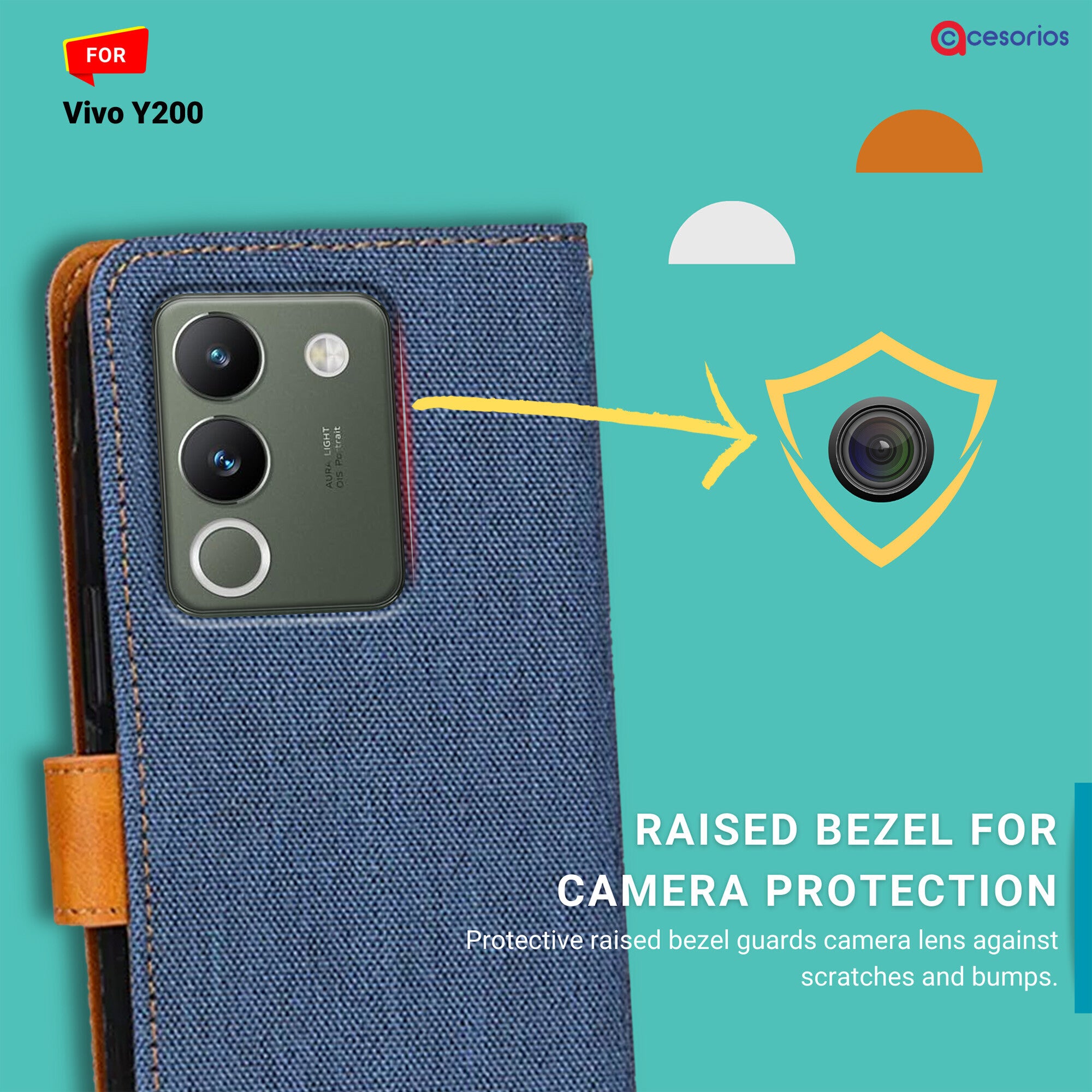 Accesorios Vivo Y200 denim flip cover – Blue – Image 2 #color_blue