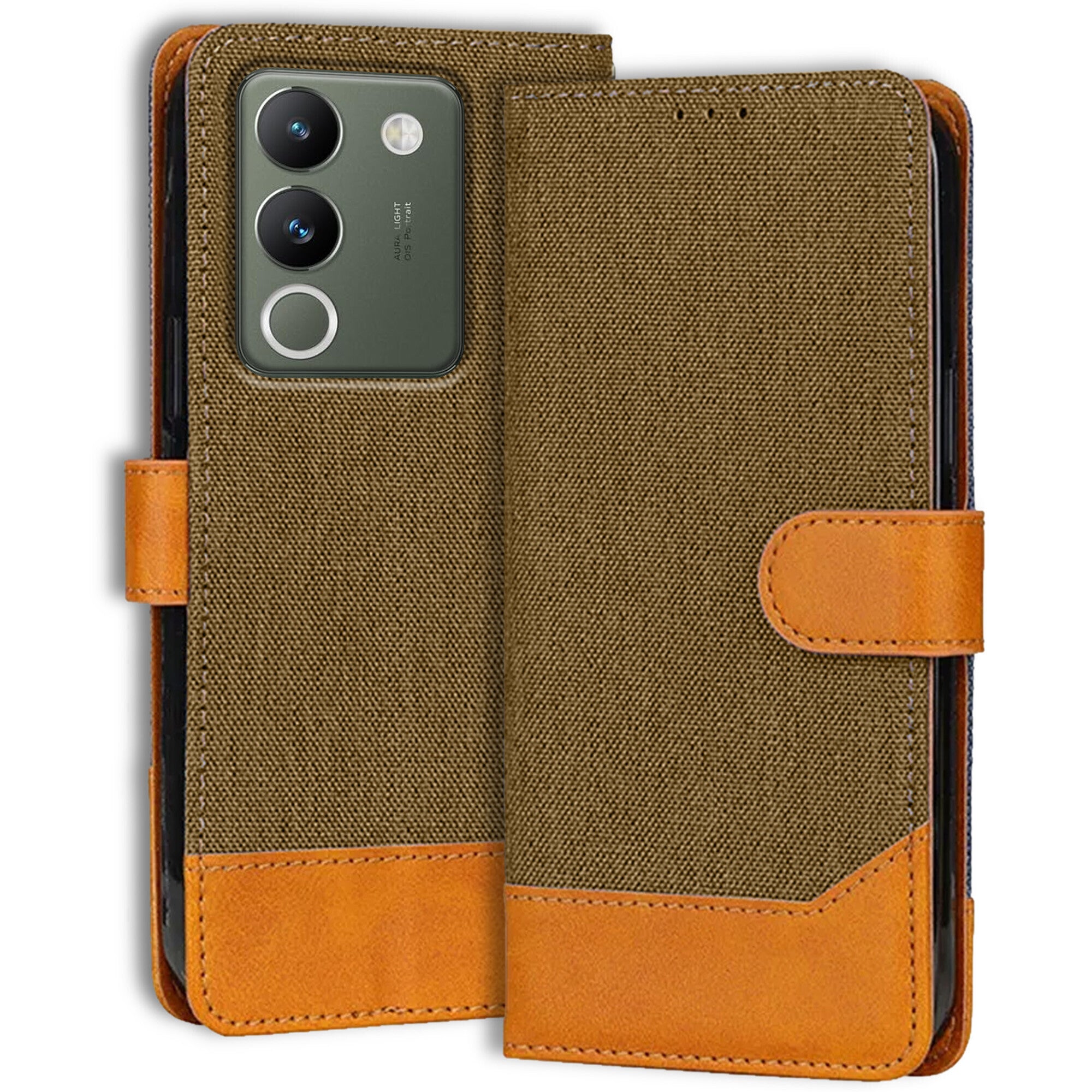 Accesorios Vivo Y200 denim flip cover – Dark Brown – Image 1 #color_dark brown
