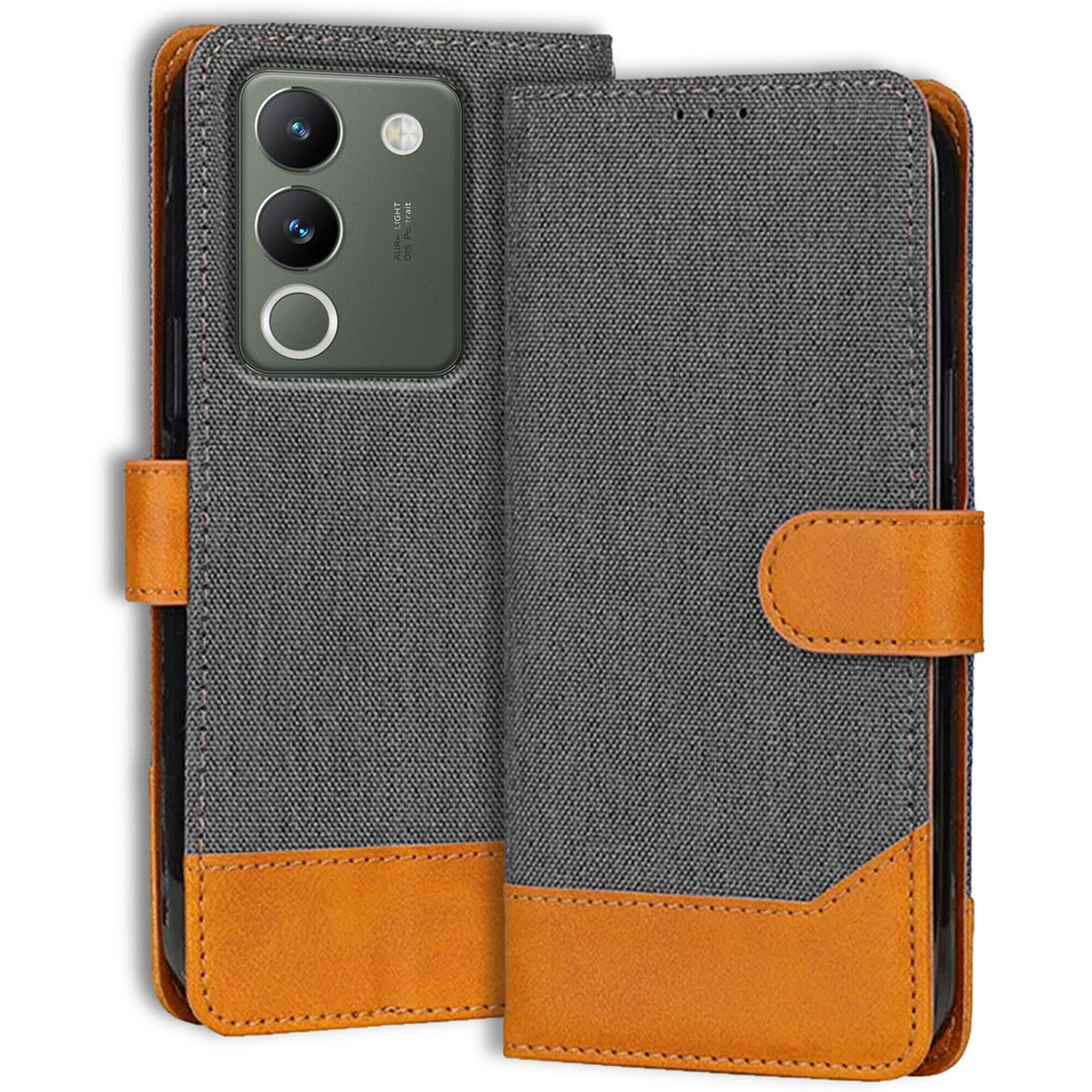 Accesorios Vivo Y200 denim flip cover – Grey – Image 1 #color_grey
