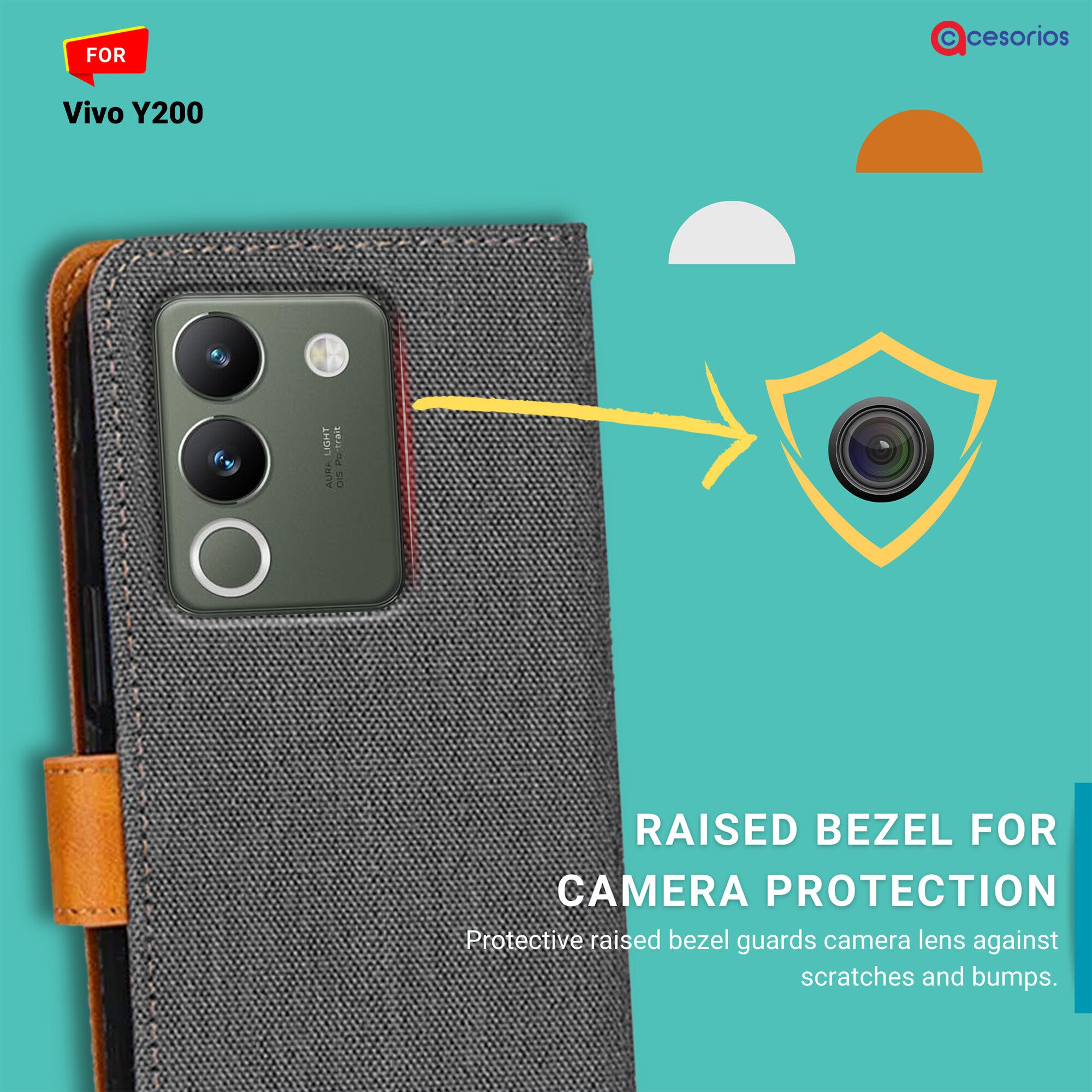 Accesorios Vivo Y200 denim flip cover – Grey – Image 2 #color_grey