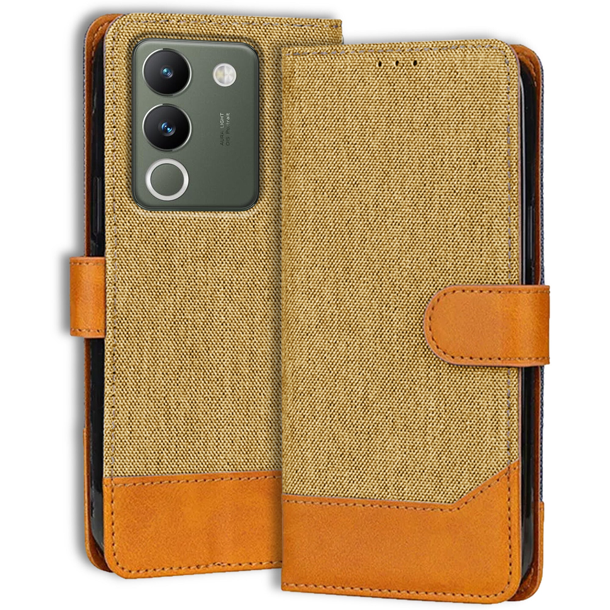 Accesorios Vivo Y200 denim flip cover – Light Brown – Image 1 #color_light brown