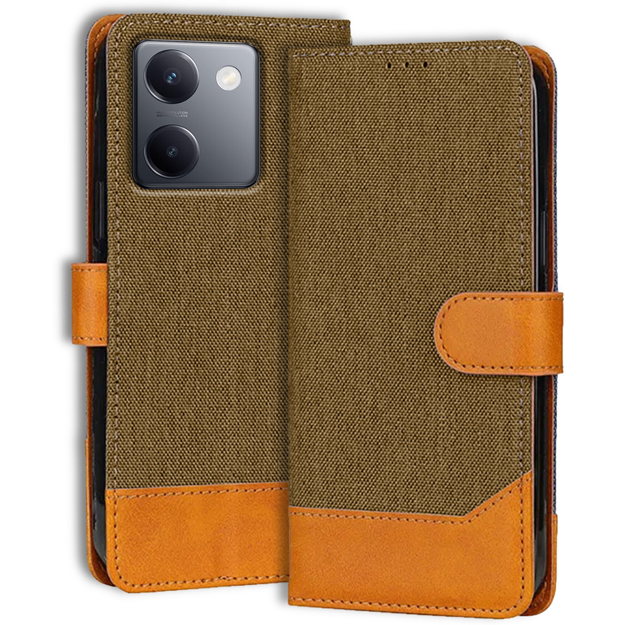 Accesorios Vivo Y200 Pro denim flip cover – Dark Brown – Image 1 #color_dark brown