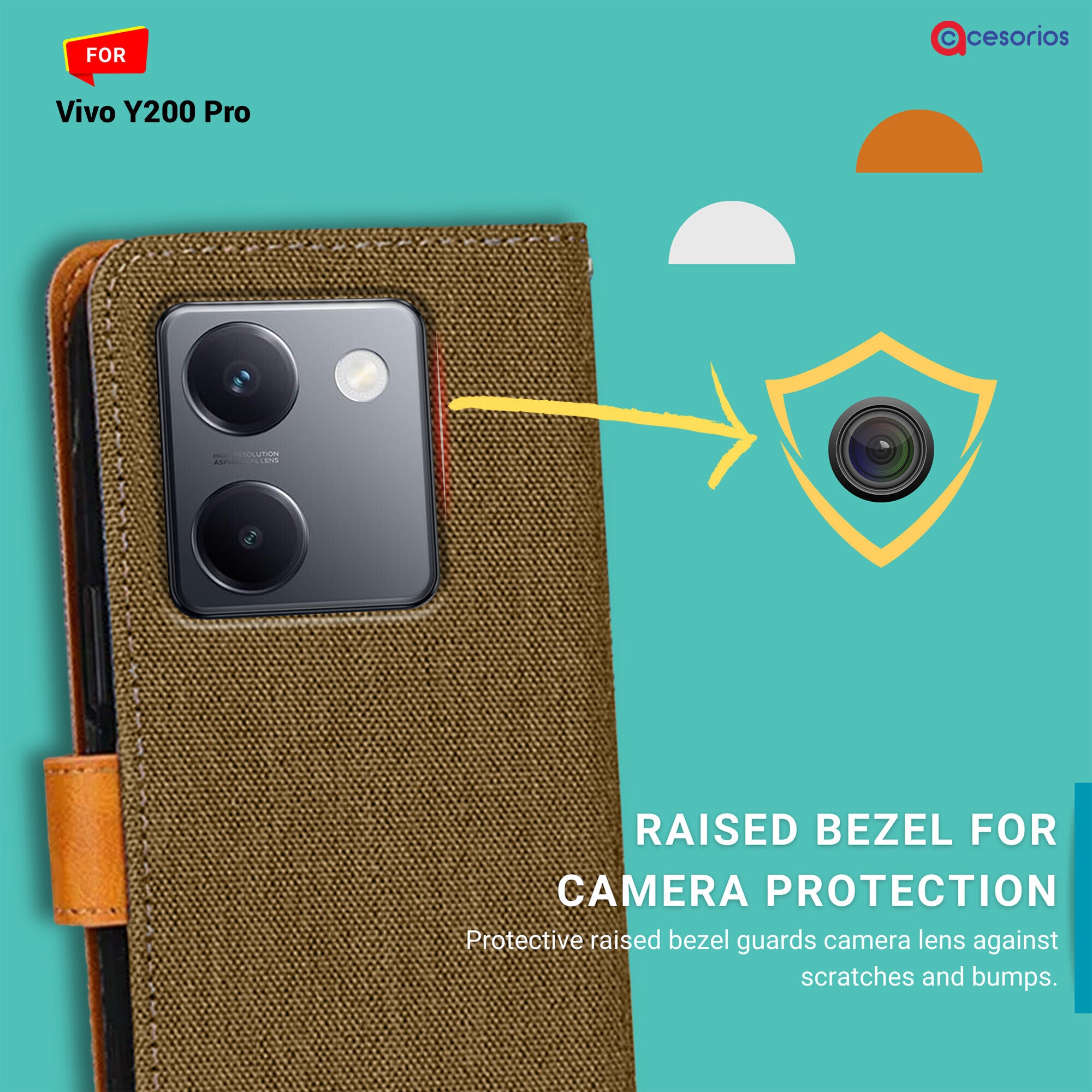 Accesorios Vivo Y200 Pro denim flip cover – Dark Brown – Image 2 #color_dark brown