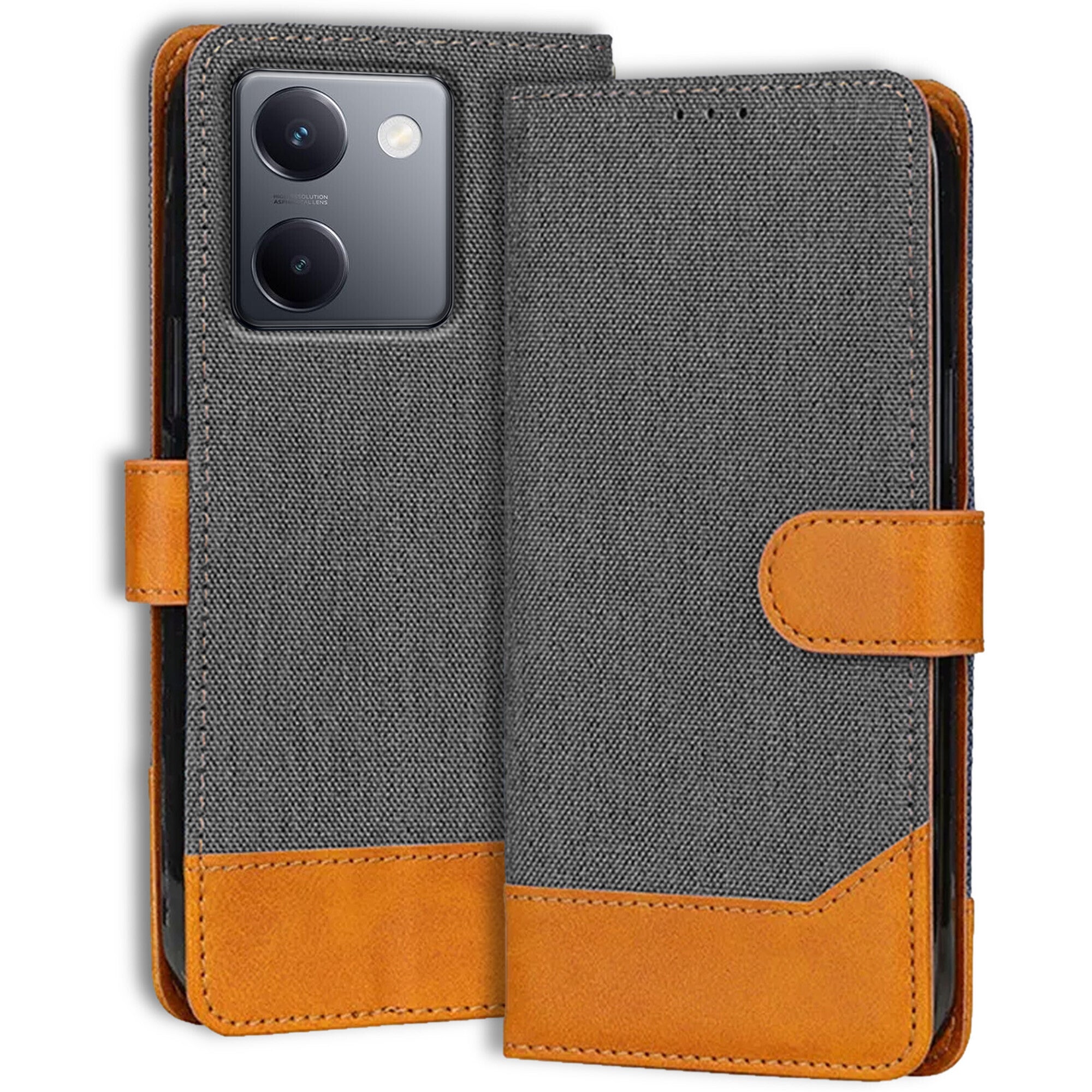 Accesorios Vivo Y200 Pro denim flip cover – Grey – Image 1 #color_grey