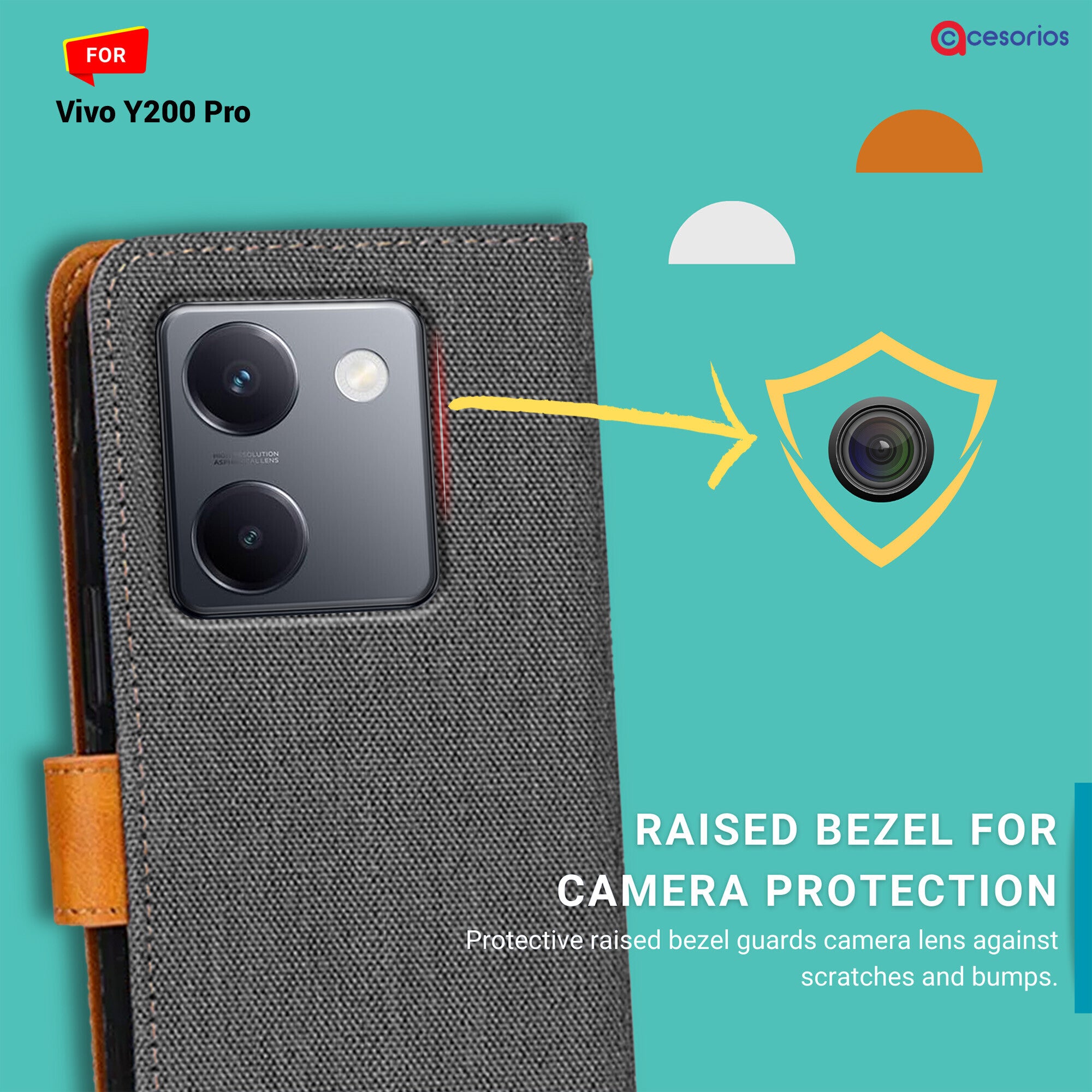 Accesorios Vivo Y200 Pro denim flip cover – Grey – Image 2 #color_grey