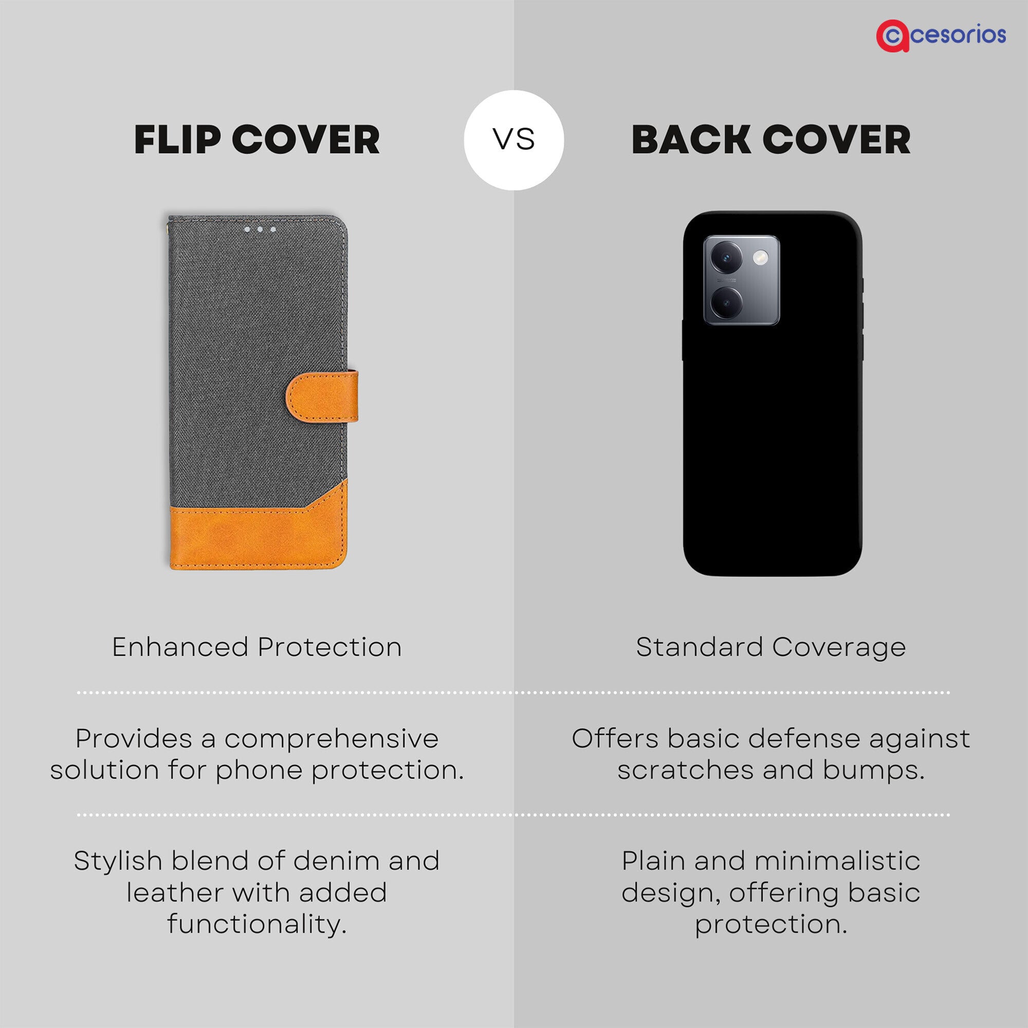 Accesorios Vivo Y200 Pro denim flip cover – Grey – Image 8 #color_grey