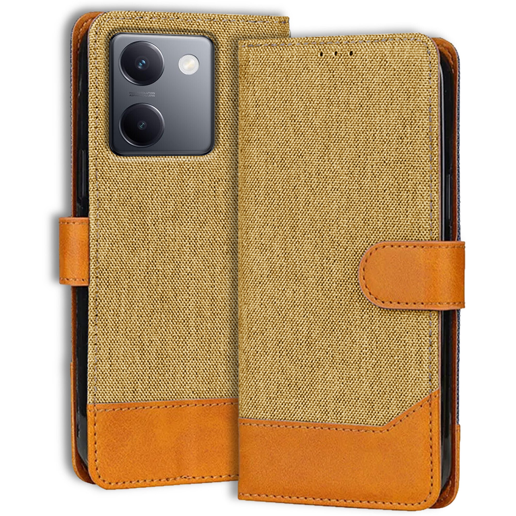 Accesorios Vivo Y200 Pro denim flip cover – Light Brown – Image 1 #color_light brown