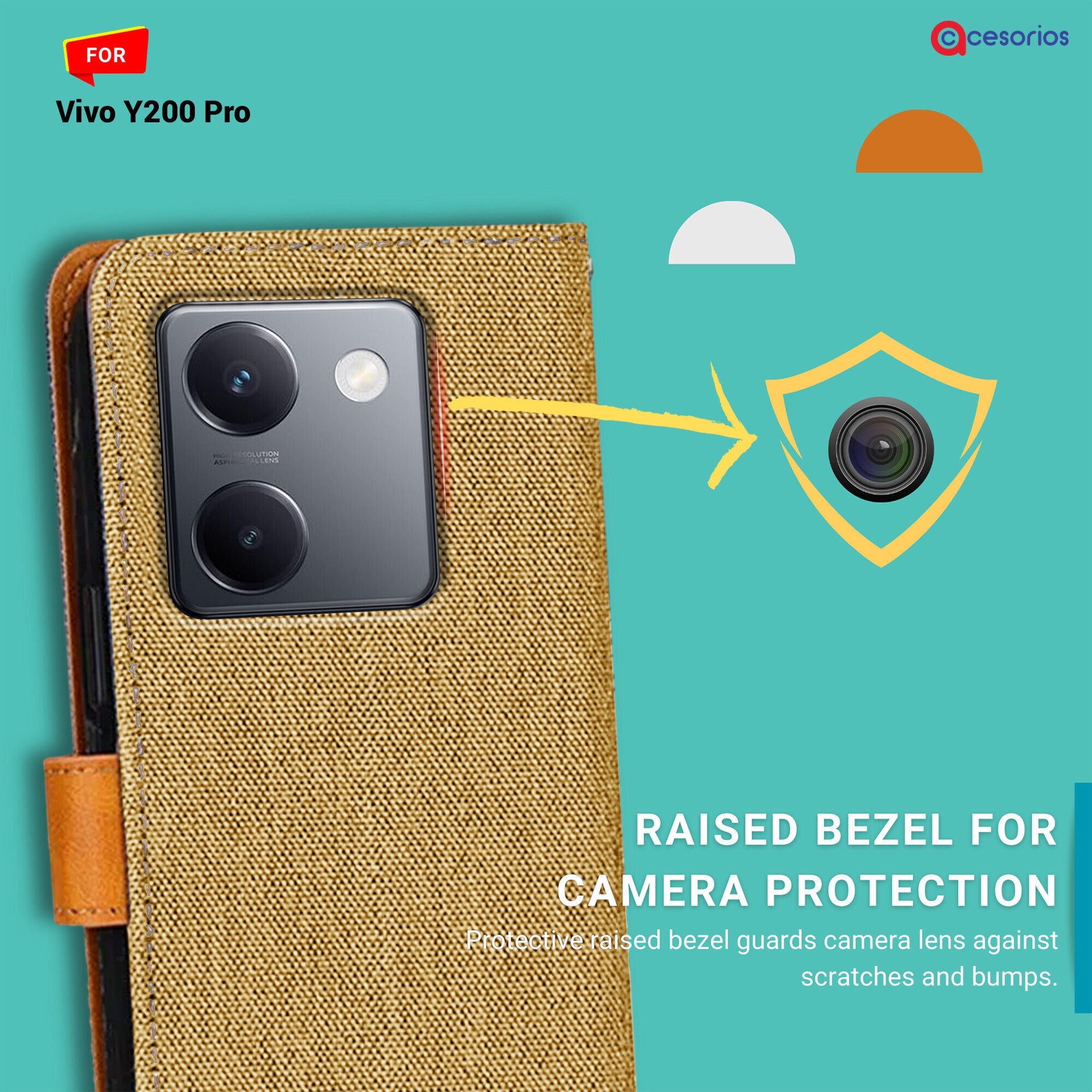 Accesorios Vivo Y200 Pro denim flip cover – Light Brown – Image 2 #color_light brown