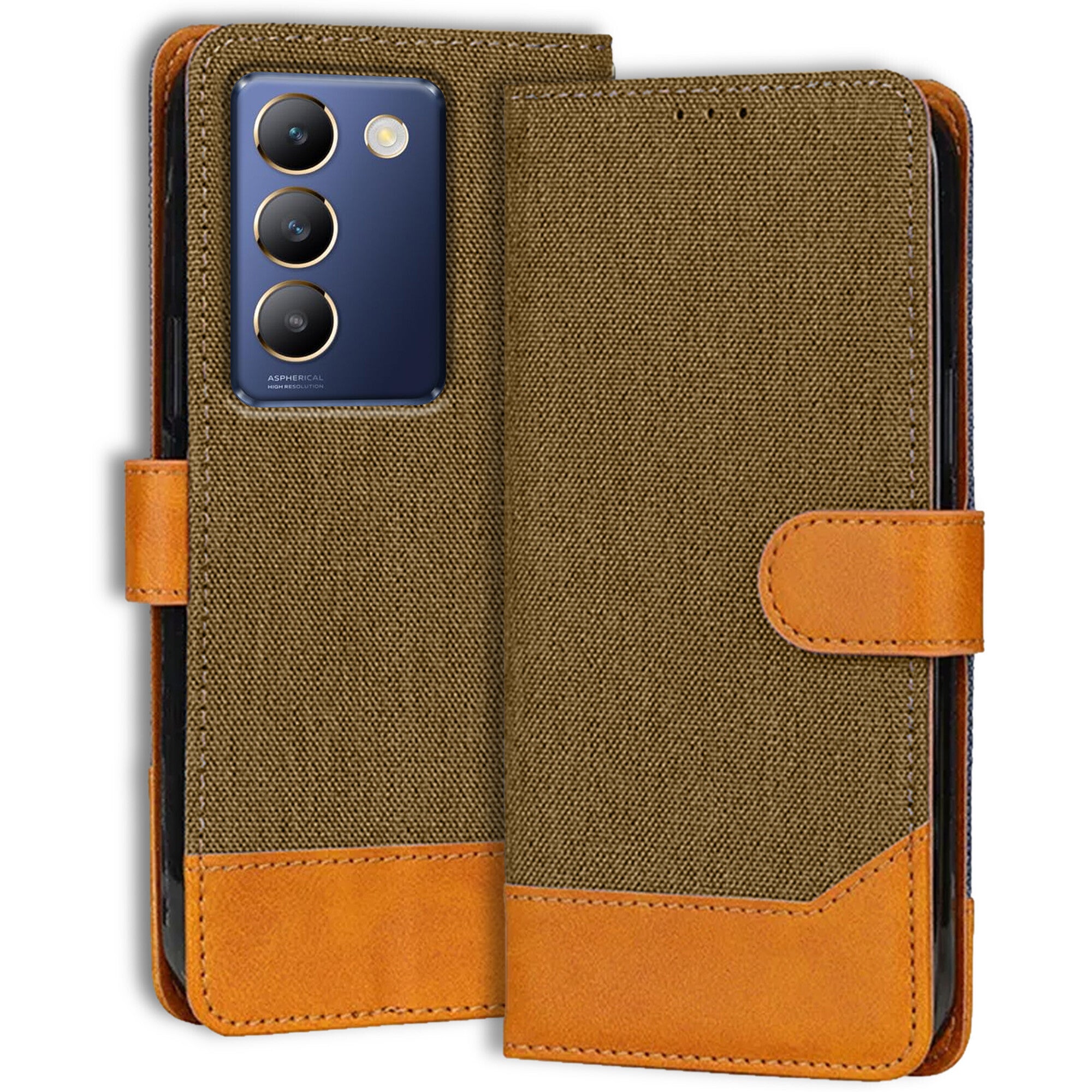 Accesorios Vivo Y200E denim flip cover – Dark Brown – Image 1 #color_dark brown