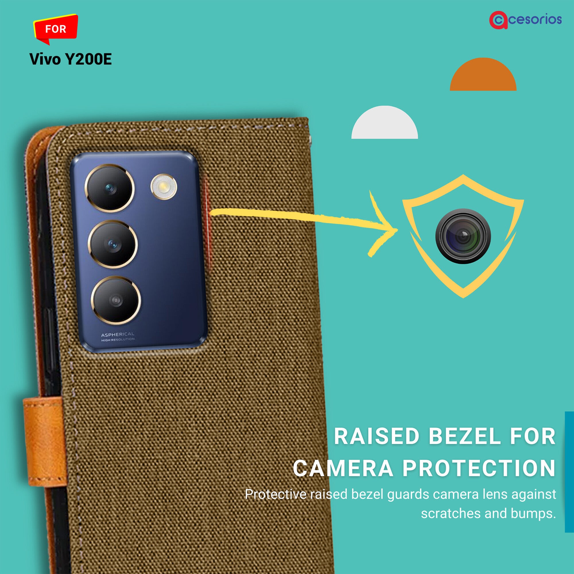 Accesorios Vivo Y200E denim flip cover – Dark Brown – Image 2 #color_dark brown