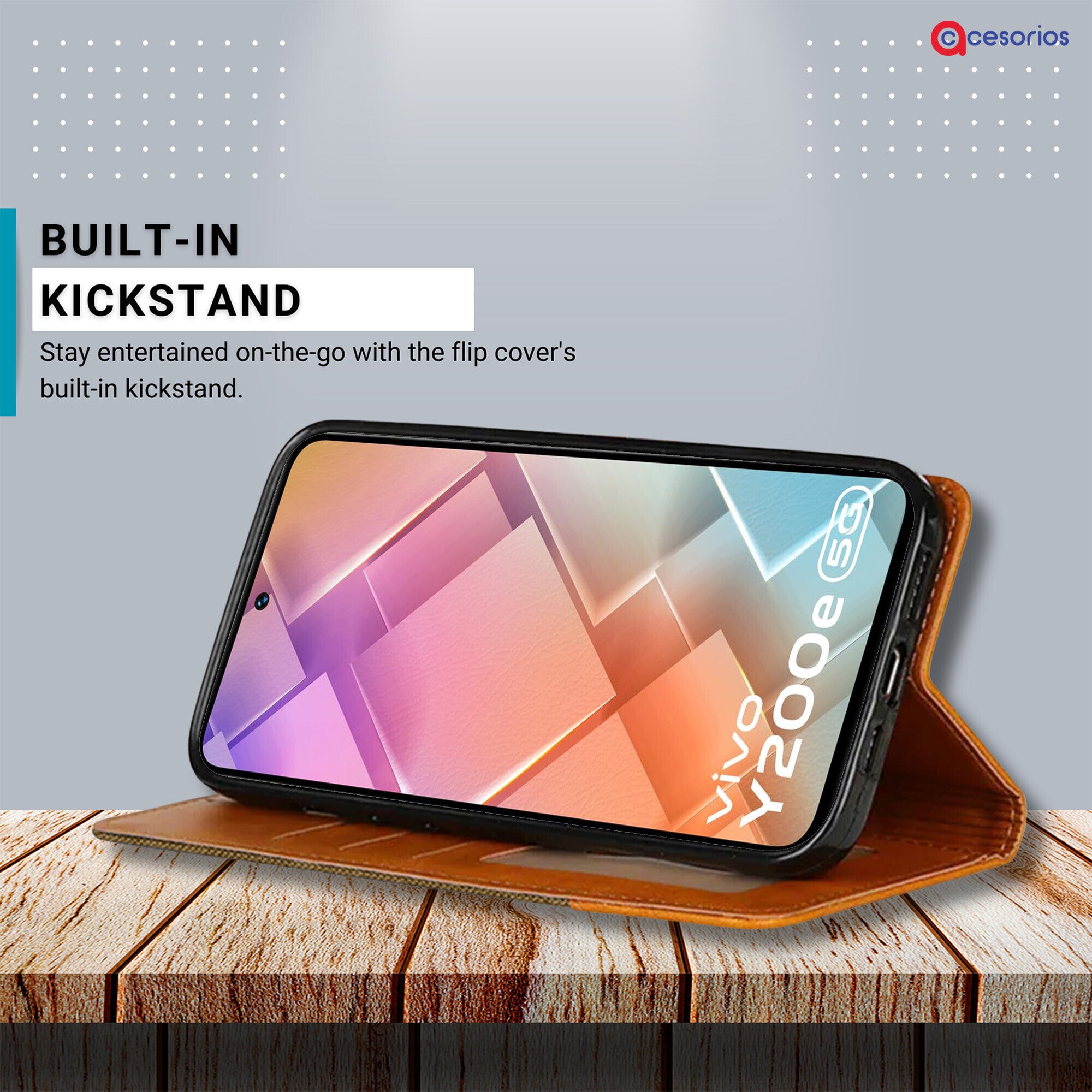 Accesorios Vivo Y200E denim flip cover – Dark Brown – Image 4 #color_dark brown