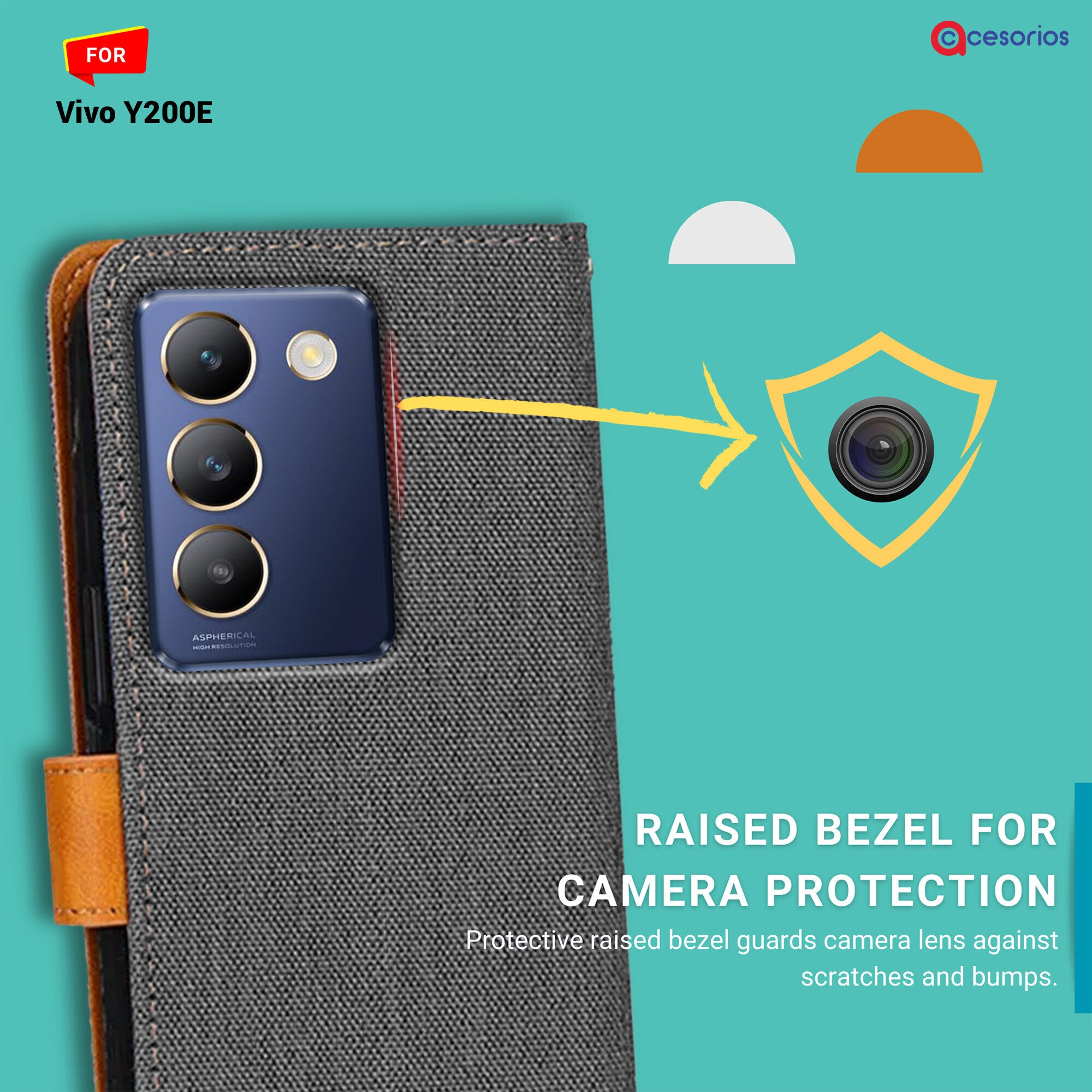 Accesorios Vivo Y200E denim flip cover – Grey – Image 2 #color_grey