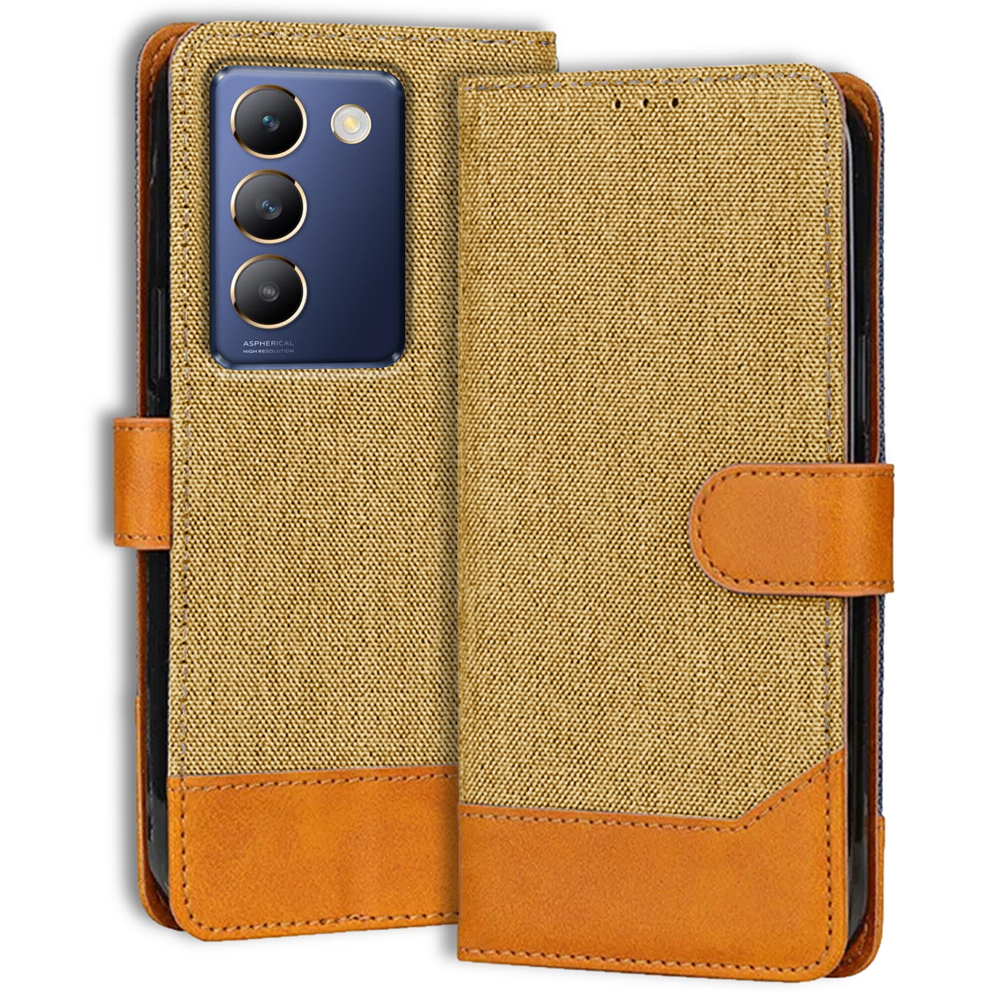 Accesorios Vivo Y200E denim flip cover – Light Brown – Image 1 #color_light brown