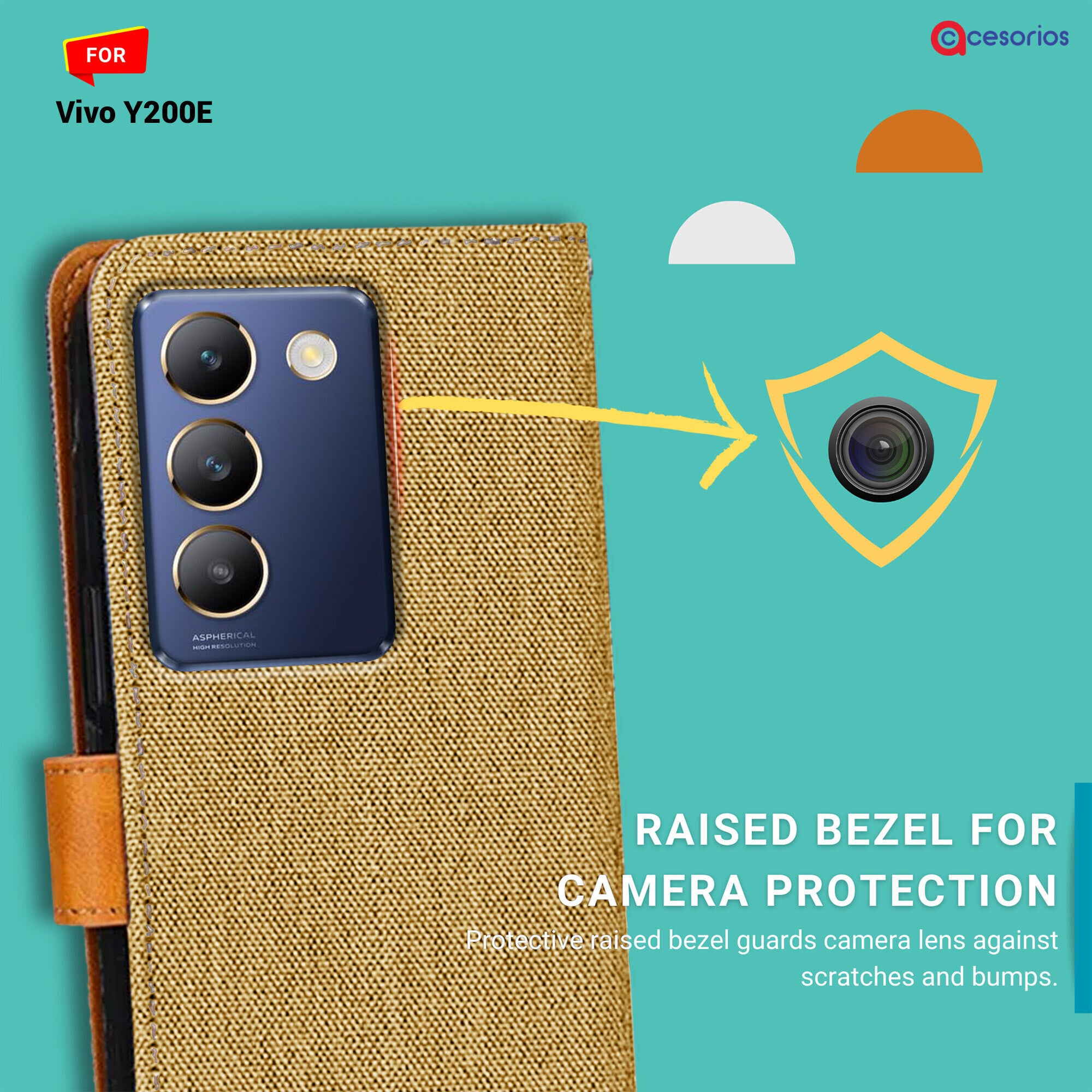 Accesorios Vivo Y200E denim flip cover – Light Brown – Image 2 #color_light brown