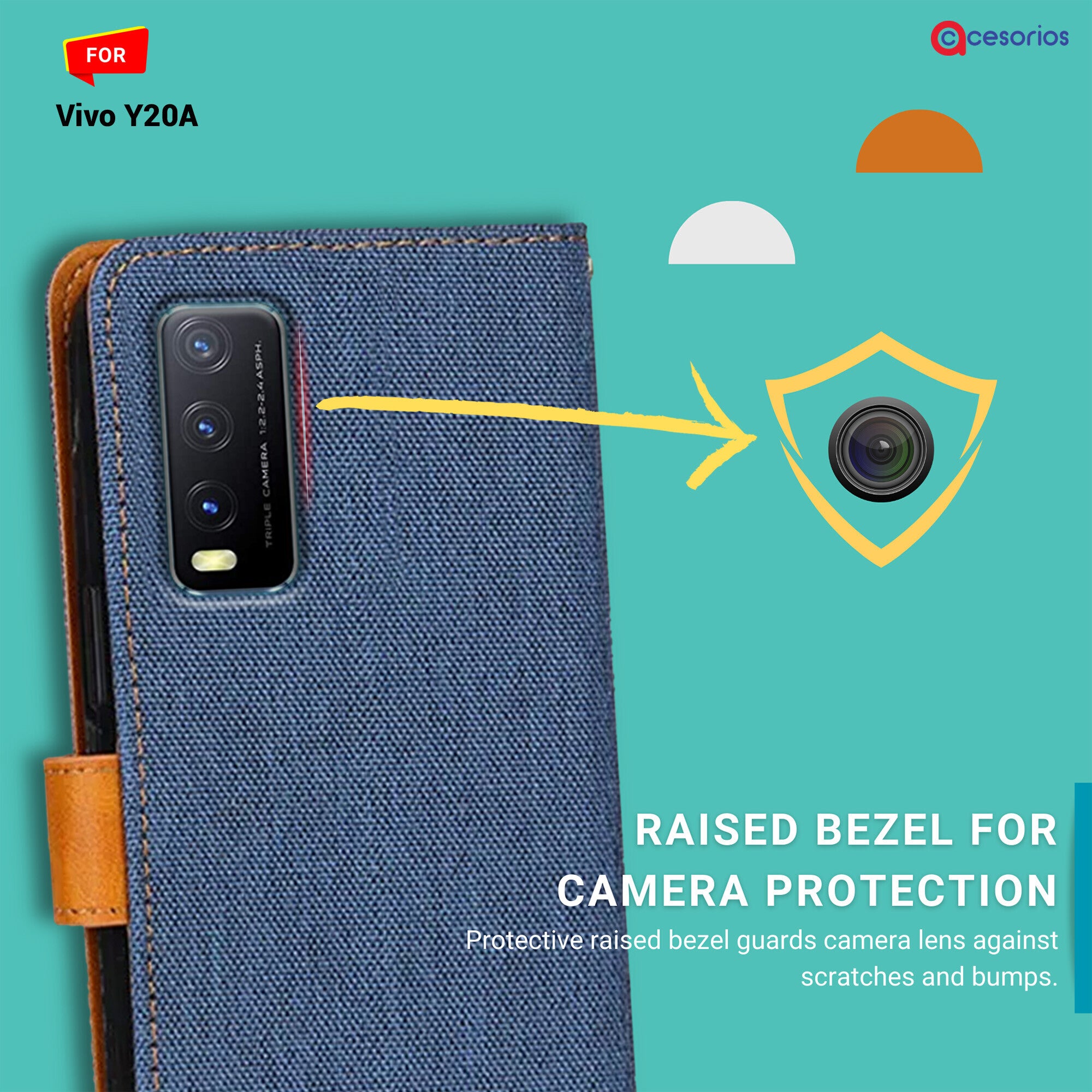 Accesorios Vivo Y20A denim flip cover – Blue – Image 2 #color_blue