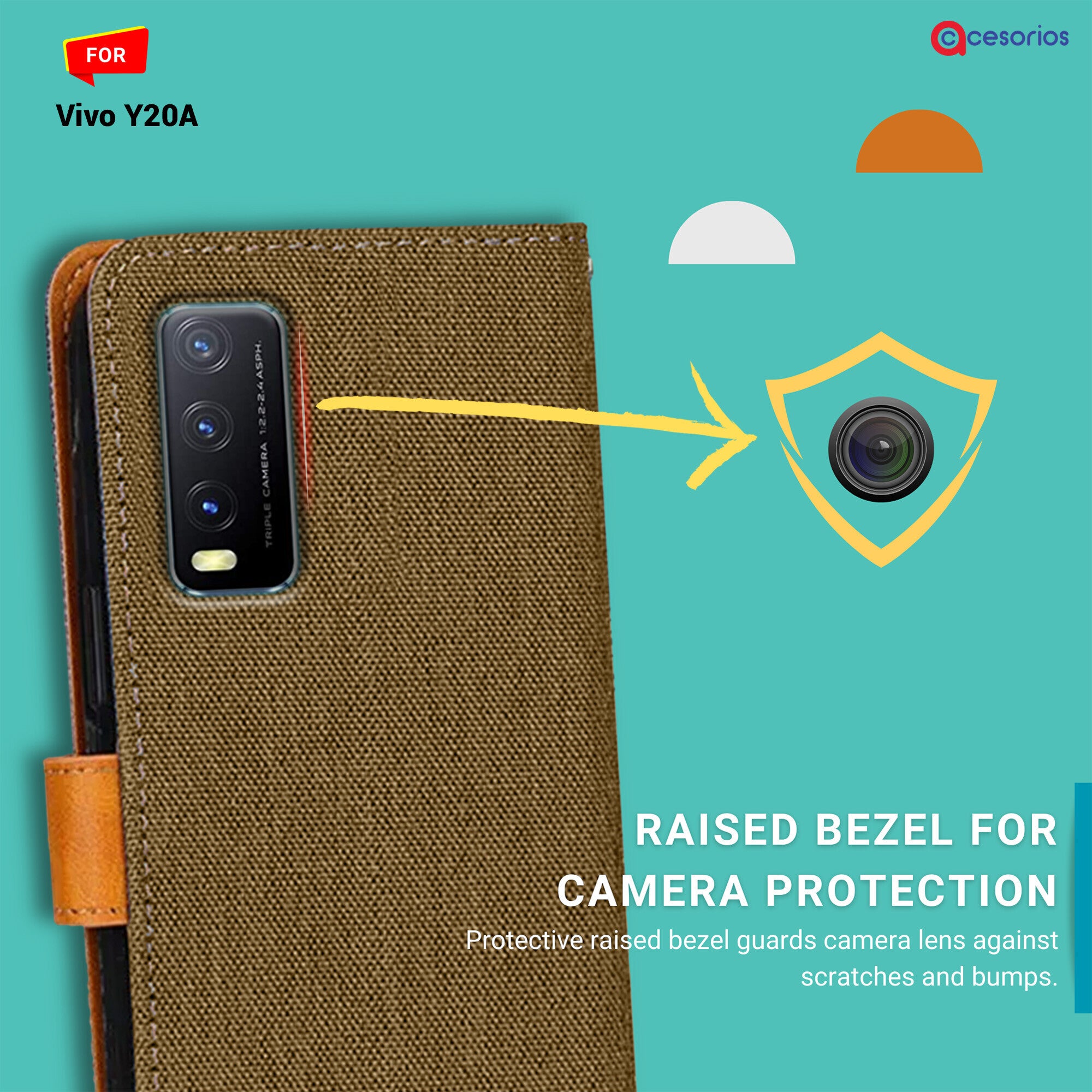 Accesorios Vivo Y20A denim flip cover – Dark Brown – Image 2 #color_dark brown