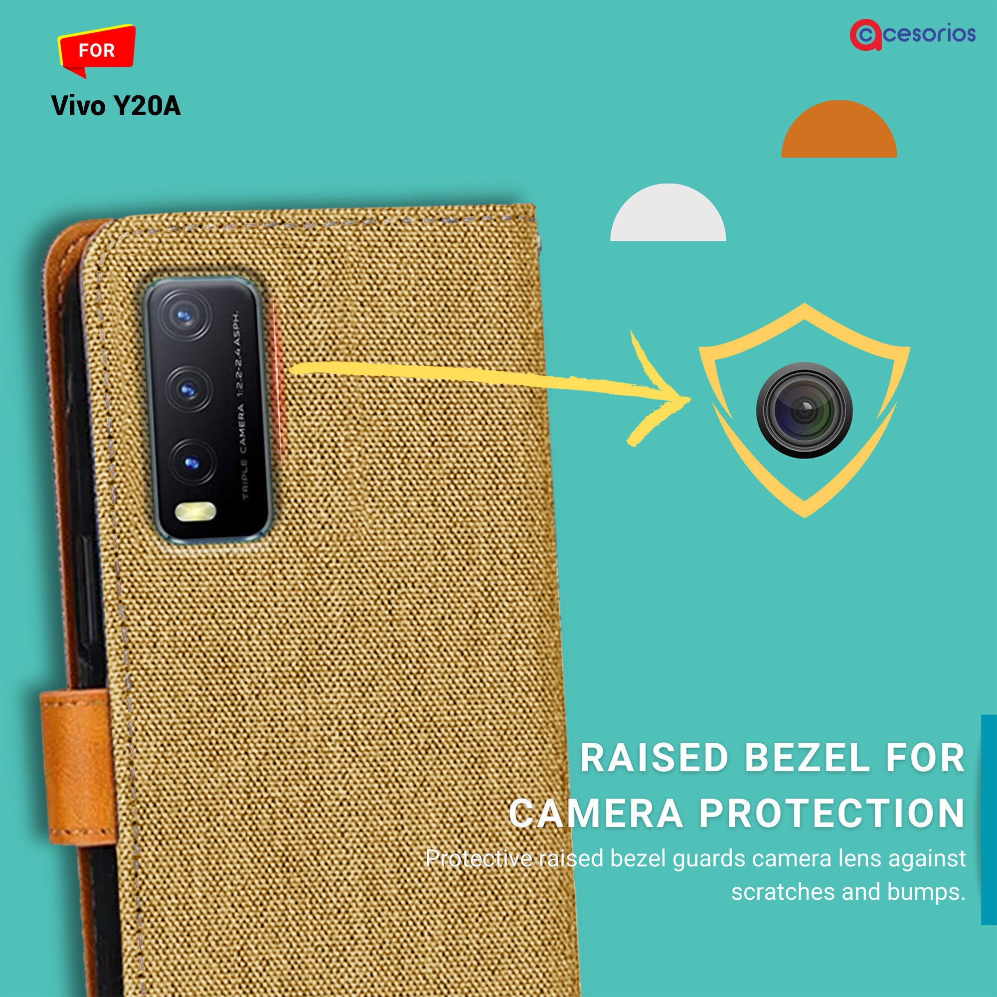 Accesorios Vivo Y20A denim flip cover – Light Brown – Image 2 #color_light brown
