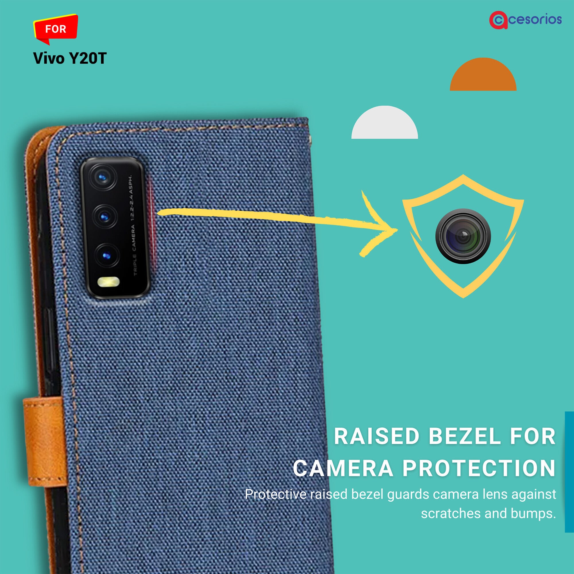 Accesorios Vivo Y20T denim flip cover – Blue – Image 2 #color_blue