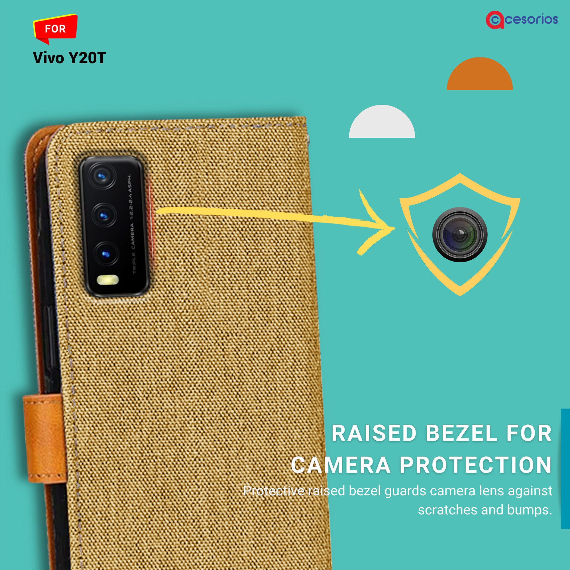 Accesorios Vivo Y20T denim flip cover – Light Brown – Image 2 #color_light brown