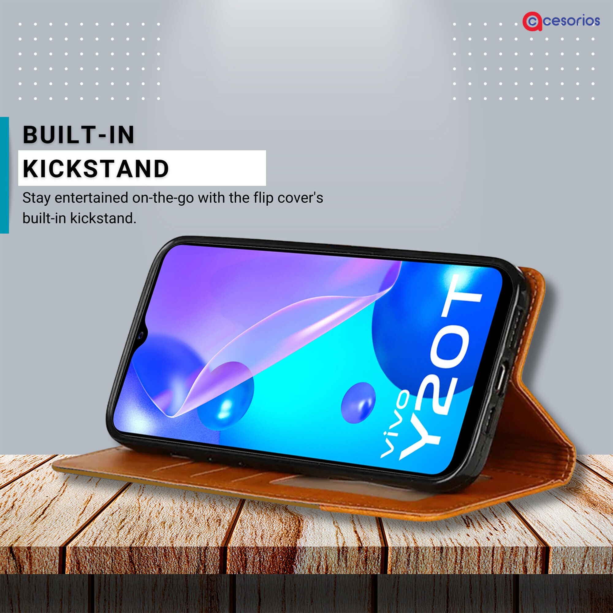Accesorios Vivo Y20T denim flip cover – Light Brown – Image 4 #color_light brown